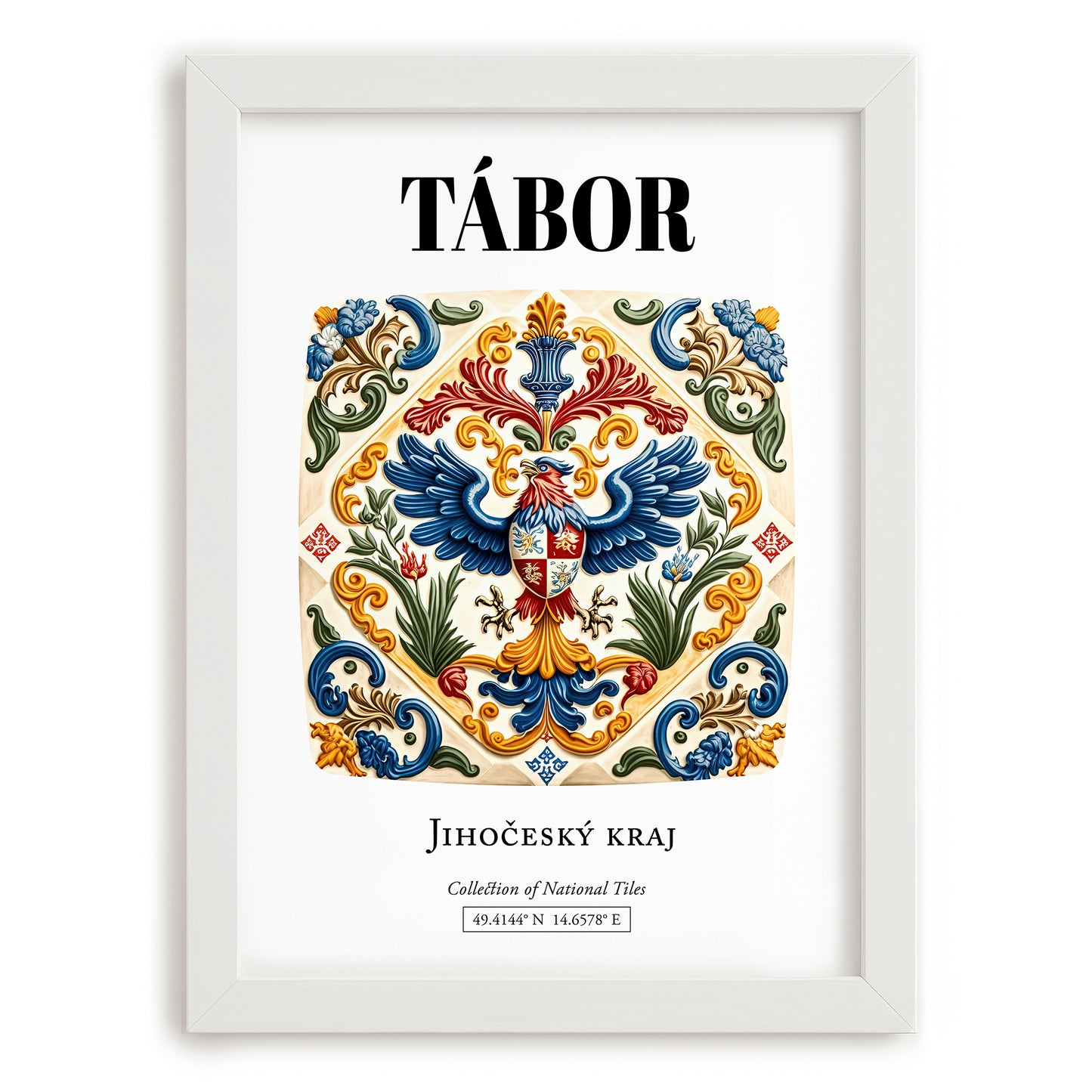 Tábor, Czech Republic – Travel Wall Art, placed in minimal white frame