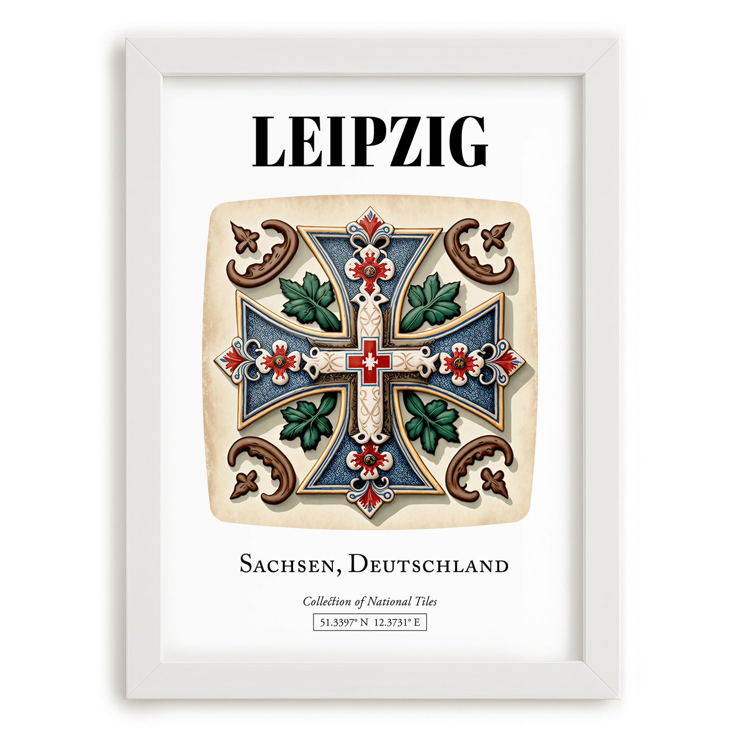 Leipzig, Germany – Travel Print, placed in minimal white frame
