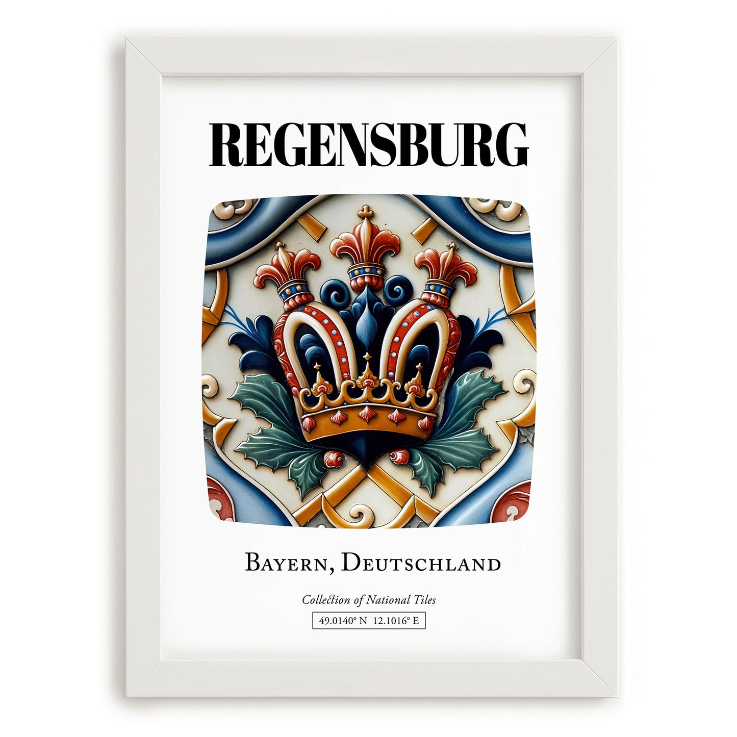 Regensburg, Germany – Travel Wall Art, placed in minimal white frame