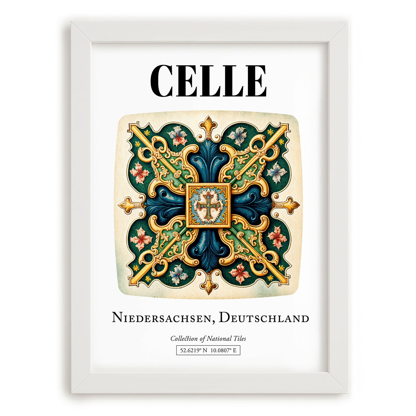 Celle, Germany – Travel Poster, placed in minimal white frame
