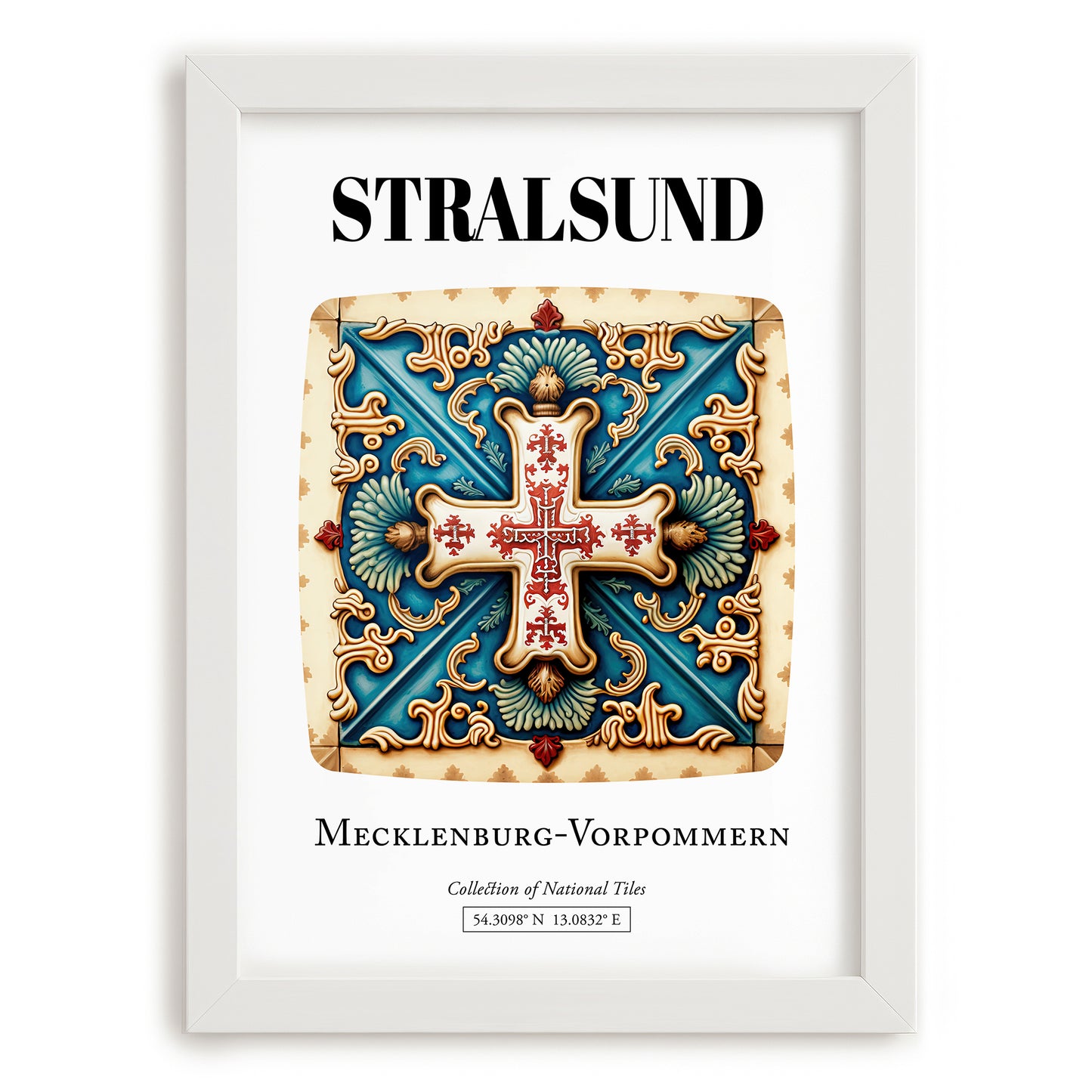Stralsund, Germany – Architectural Travel Art, placed in minimal white frame