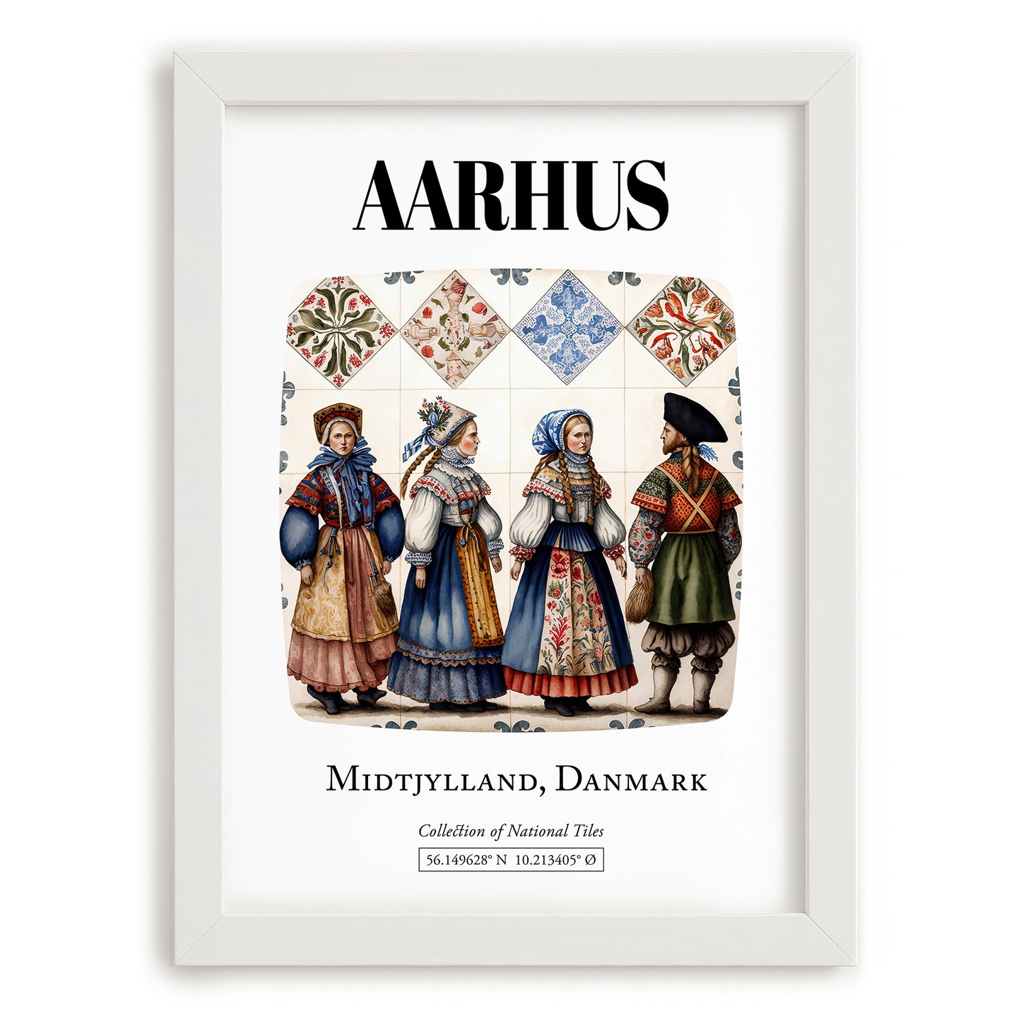 Aarhus, Denmark – Minimalist Travel Print, placed in minimal white frame