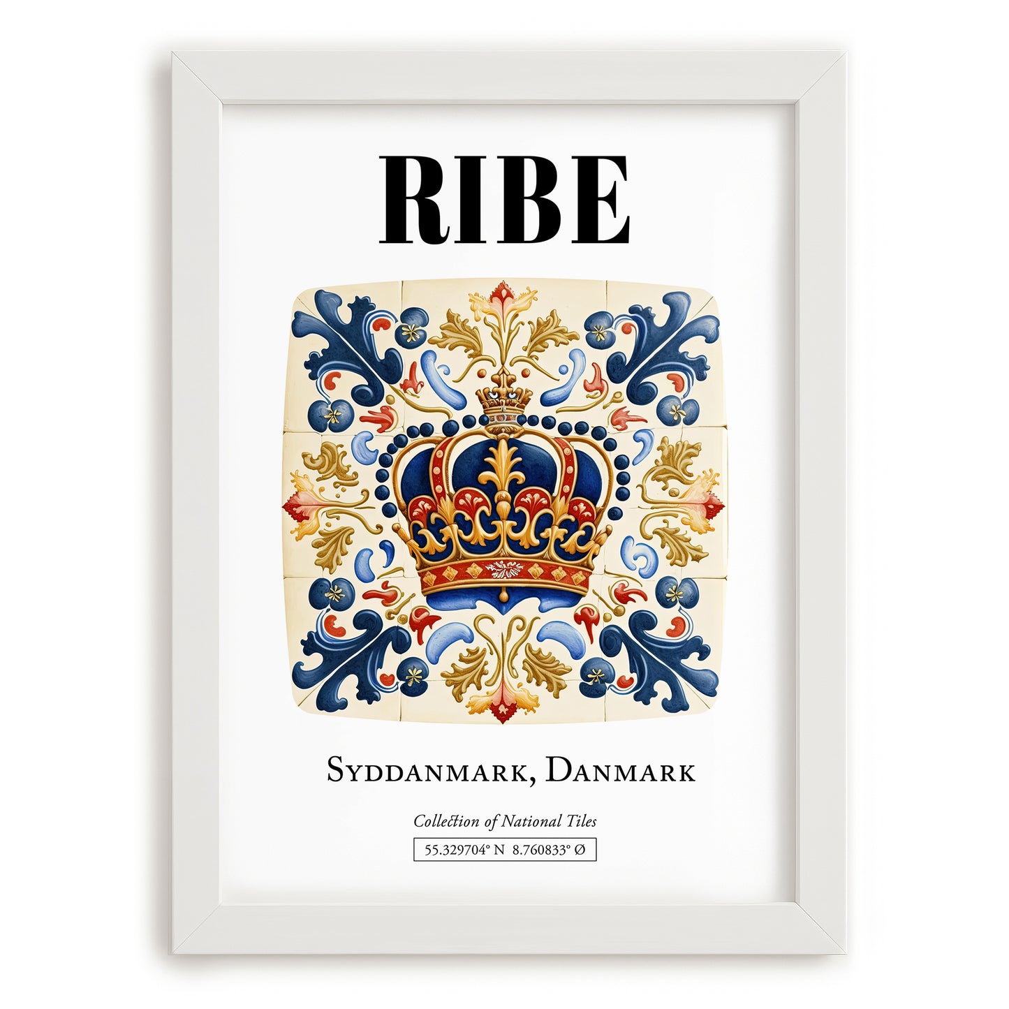 Ribe, Denmark – Travel Poster, placed in minimal white frame