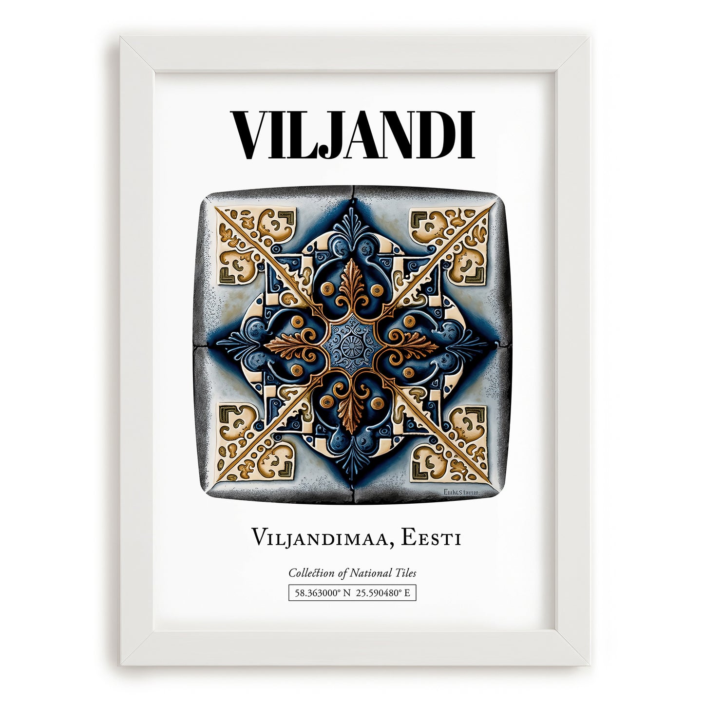 Viljandi, Estonia – Architectural Travel Art, placed in minimal white frame