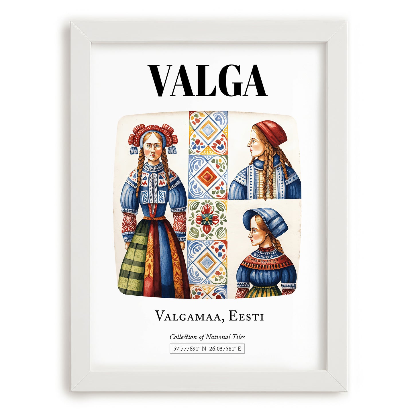 Valga, Estonia – National Pride Wall Decor, placed in minimal white frame