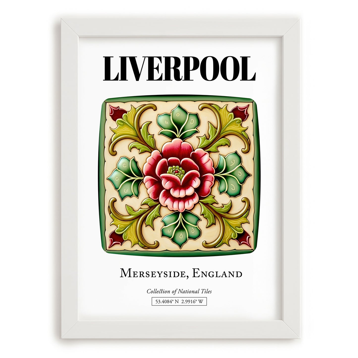 Liverpool, England – Travel Wall Art, placed in minimal white frame