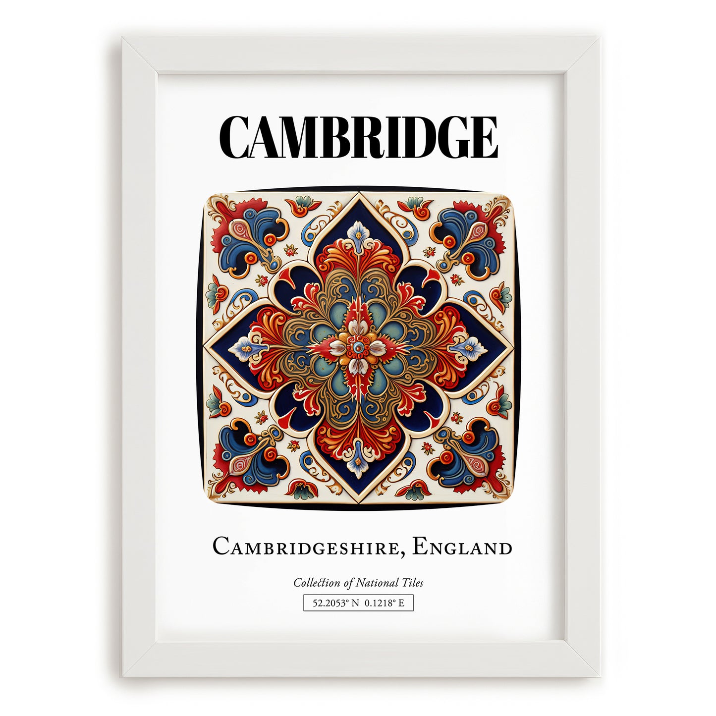 Cambridge, England – Travel Poster, placed in minimal white frame