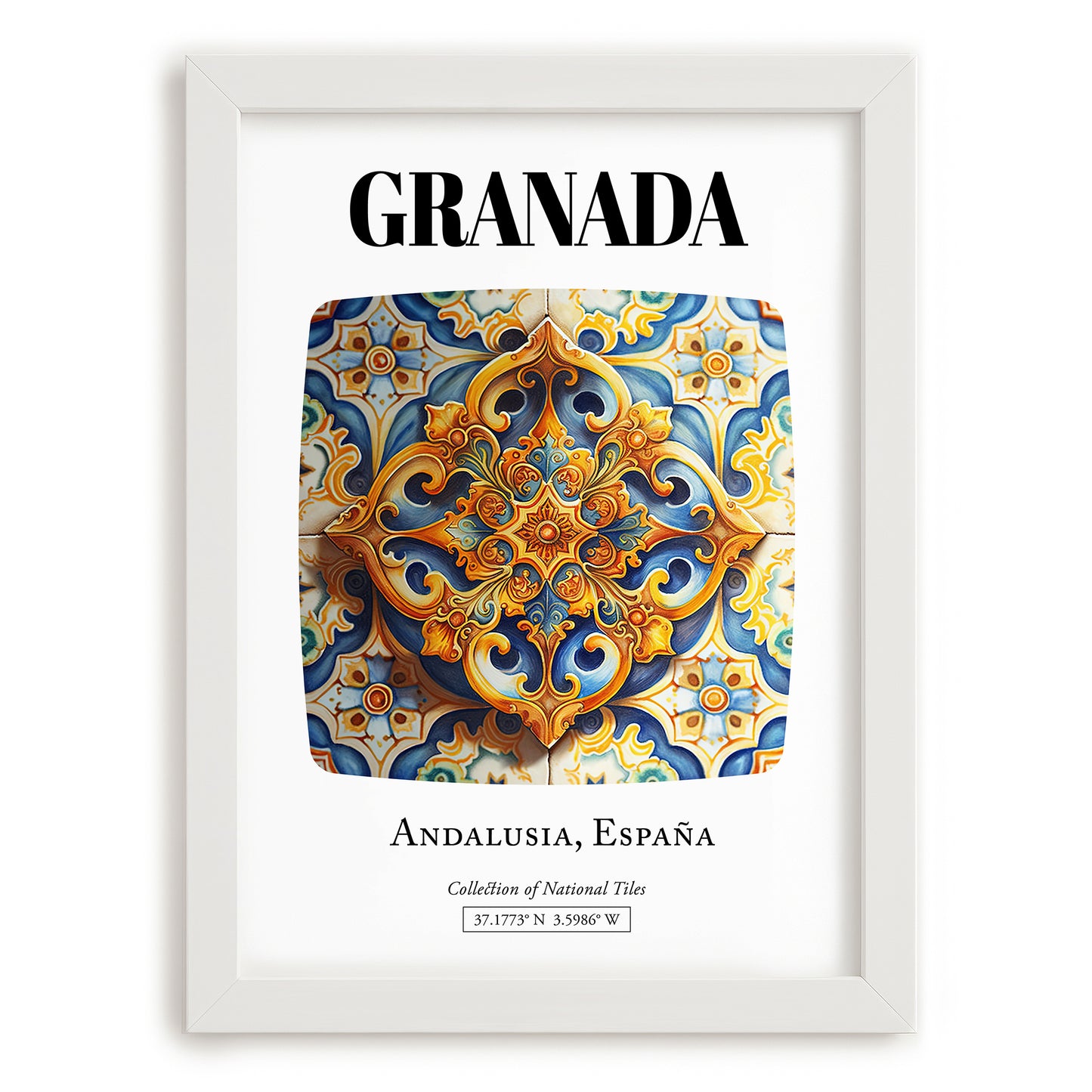 Granada, Spain – Travel Poster, placed in minimal white frame