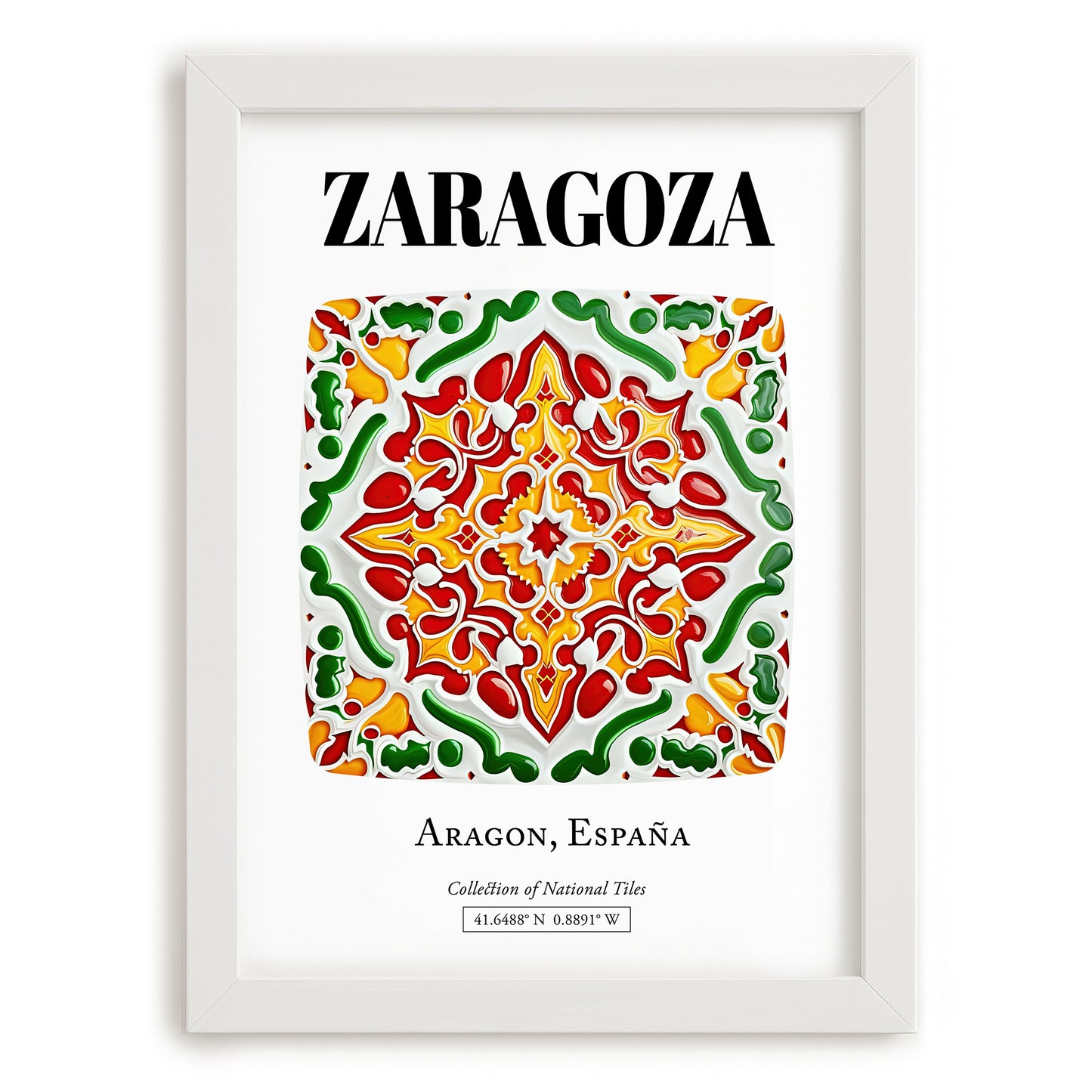 Zaragoza, Spain – Travel Poster, placed in minimal white frame
