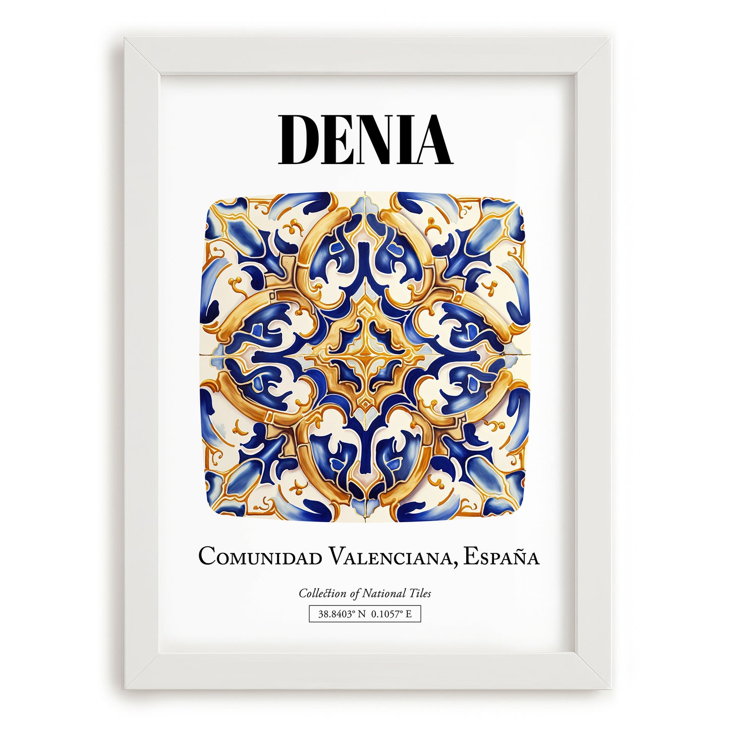 Denia, Spain – Travel Poster, placed in minimal white frame