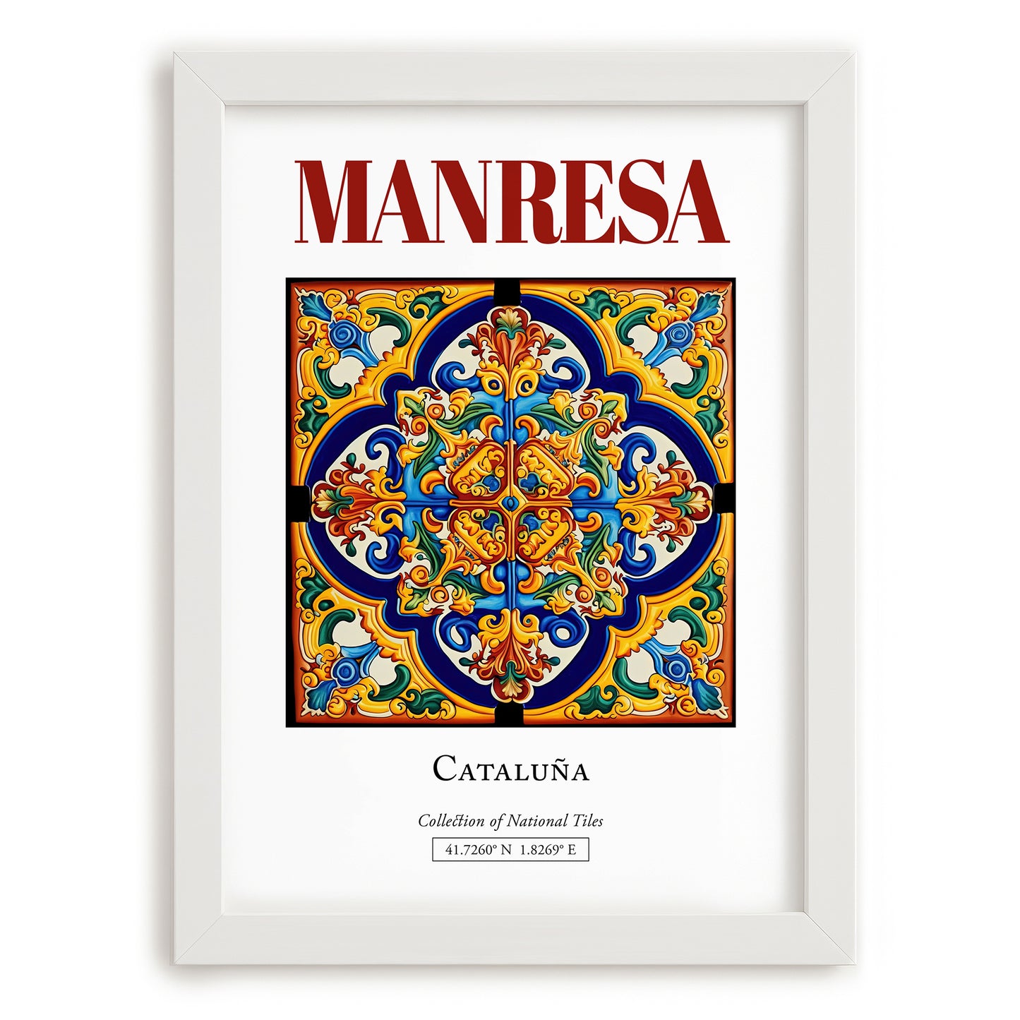 Manresa, Spain – Architectural Travel Art, placed in minimal white frame