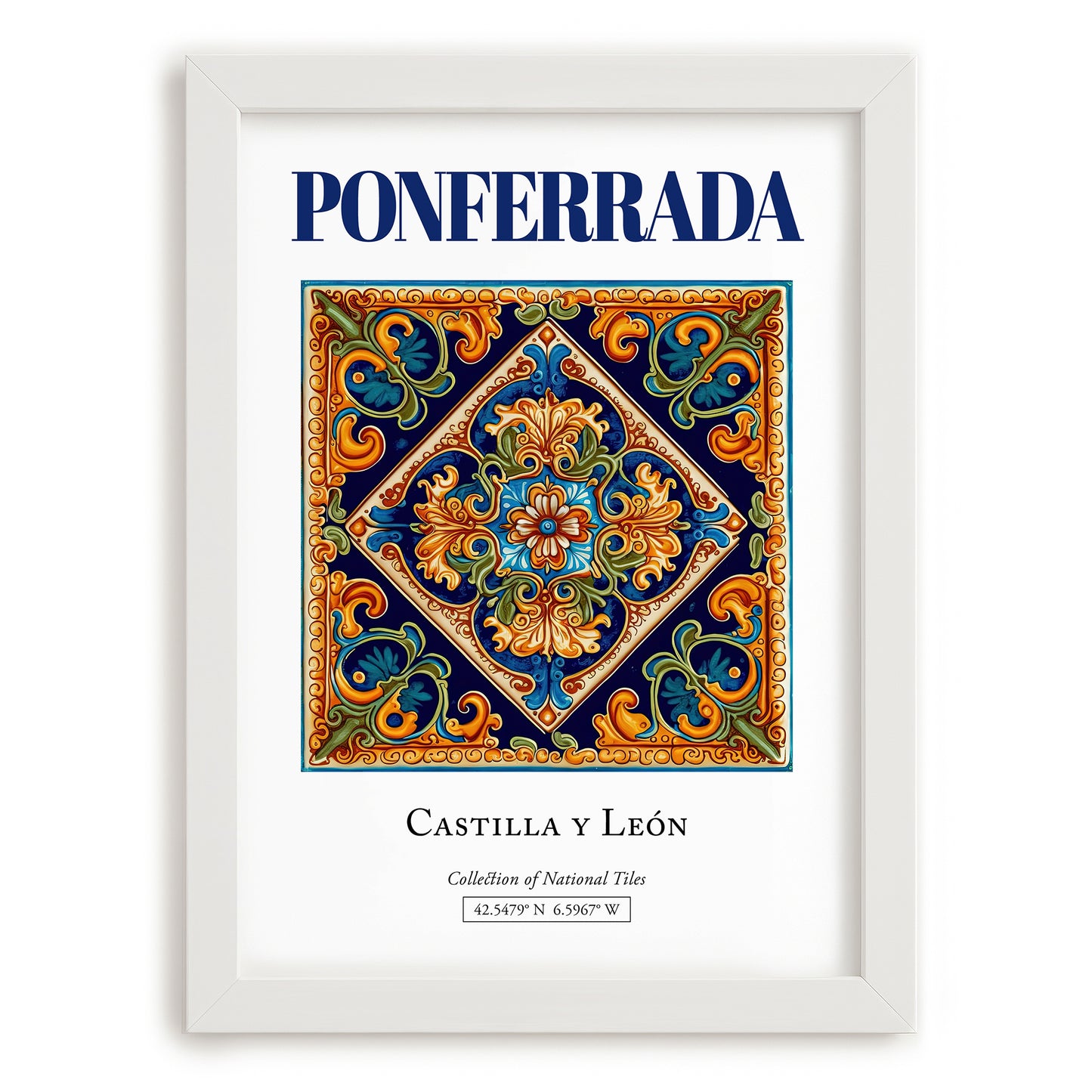 Ponferrada, Spain – Travel Wall Art, placed in minimal white frame