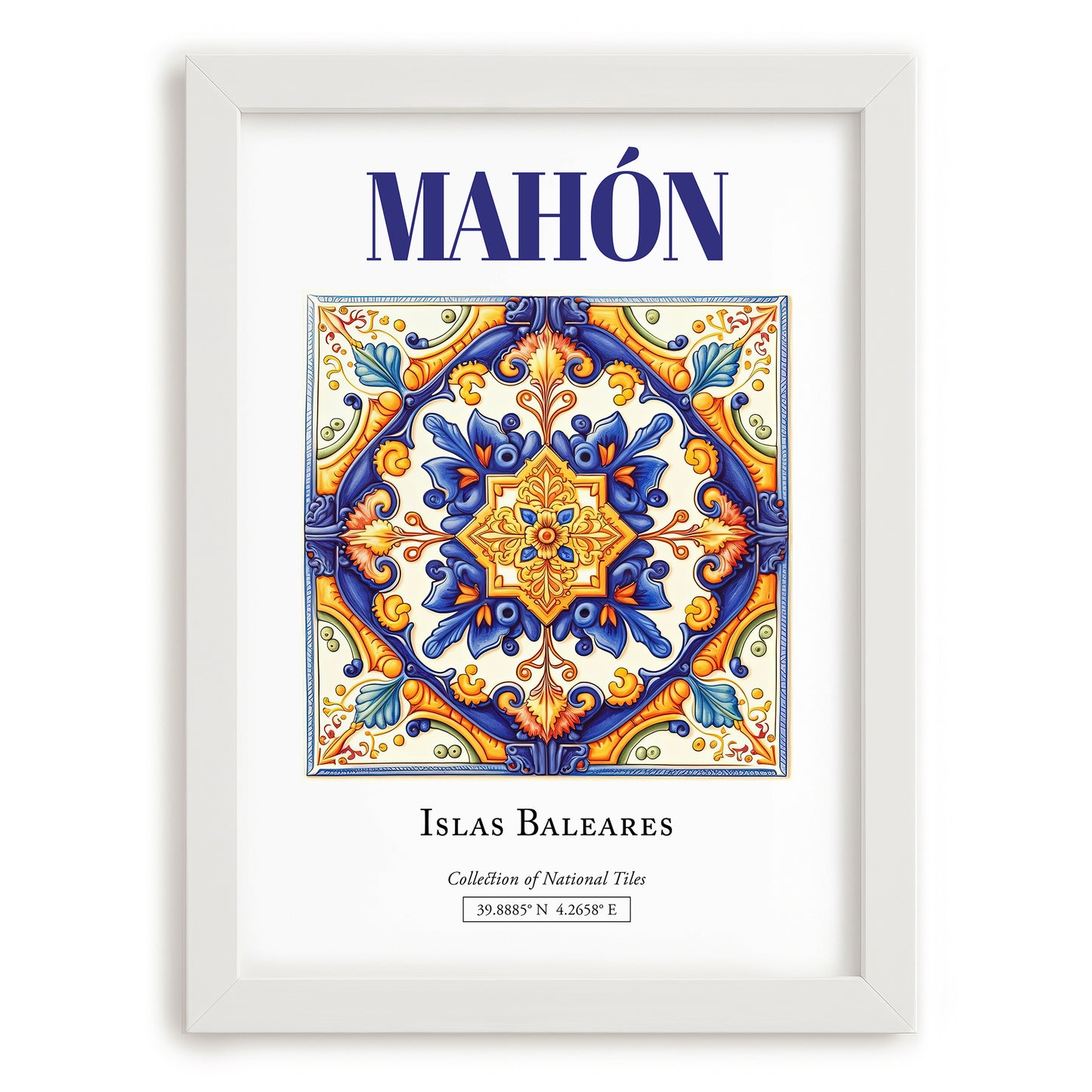 Mahón (Maó), Spain – Cityscape Wall Art, placed in minimal white frame
