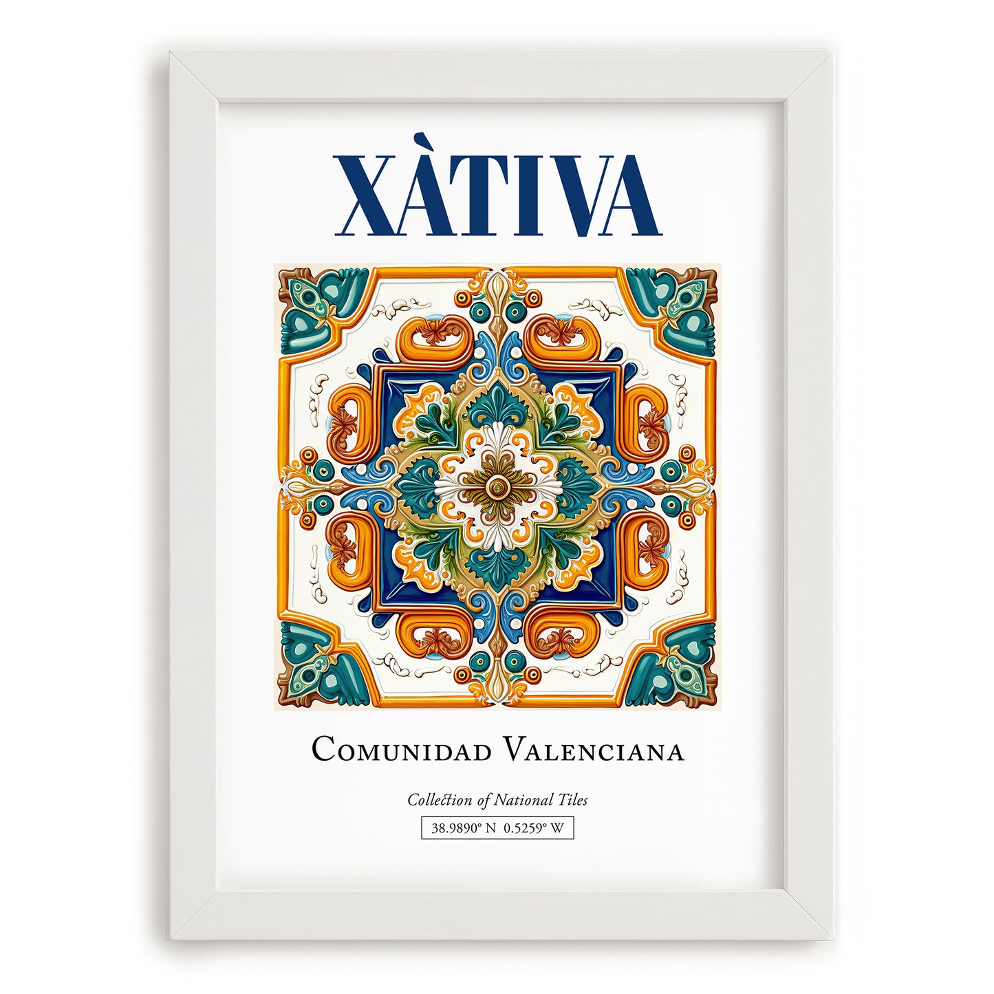 Xàtiva, Spain – Travel Print, placed in minimal white frame