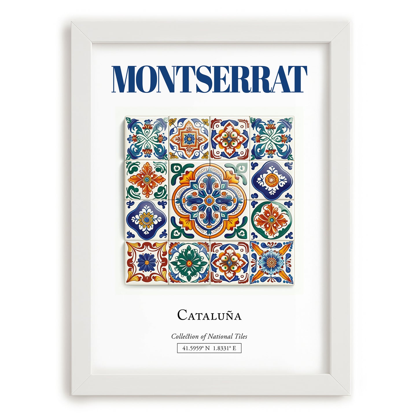 Montserrat, Spain – Cityscape Wall Art, placed in minimal white frame