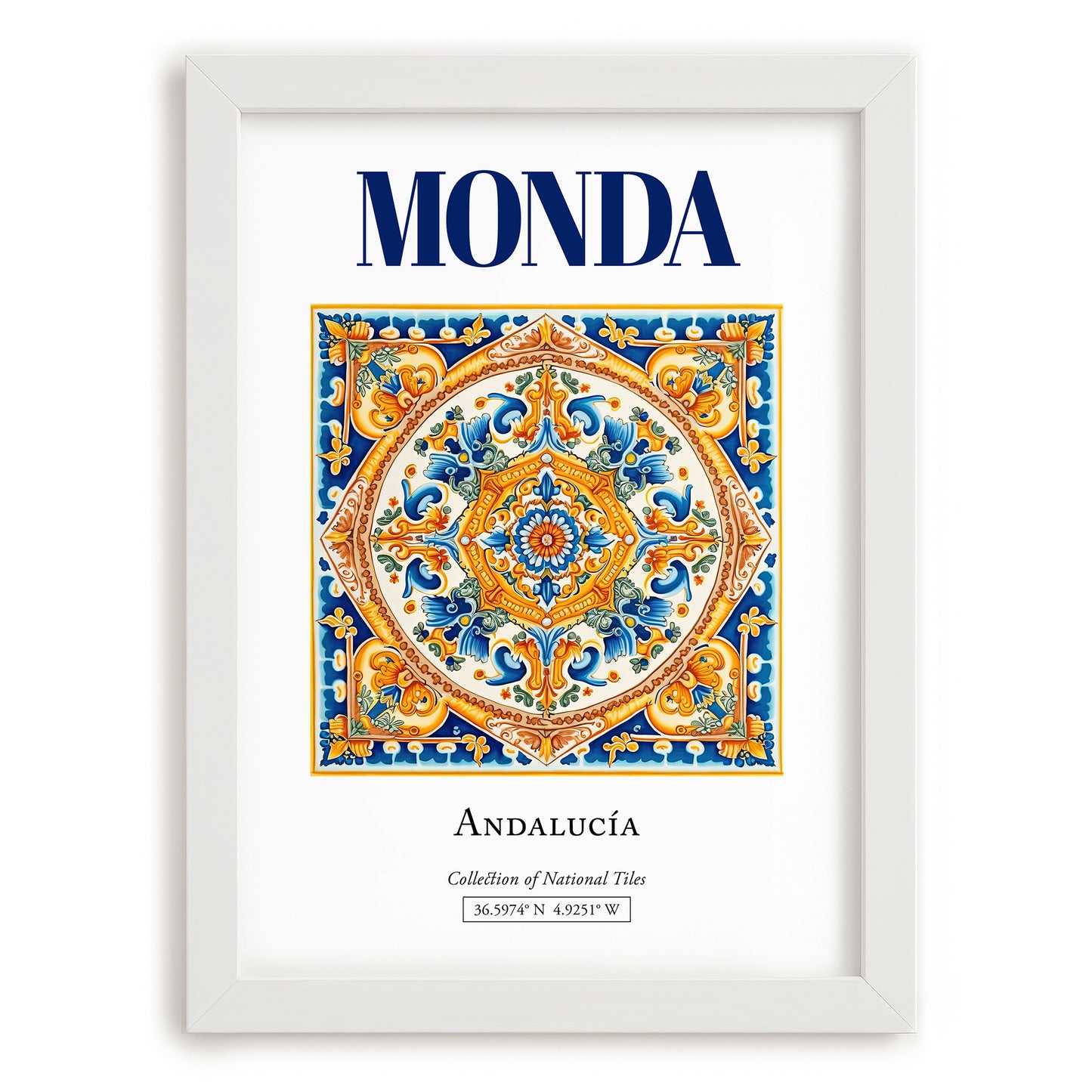Monda, Spain – Travel Wall Decor, placed in minimal white frame