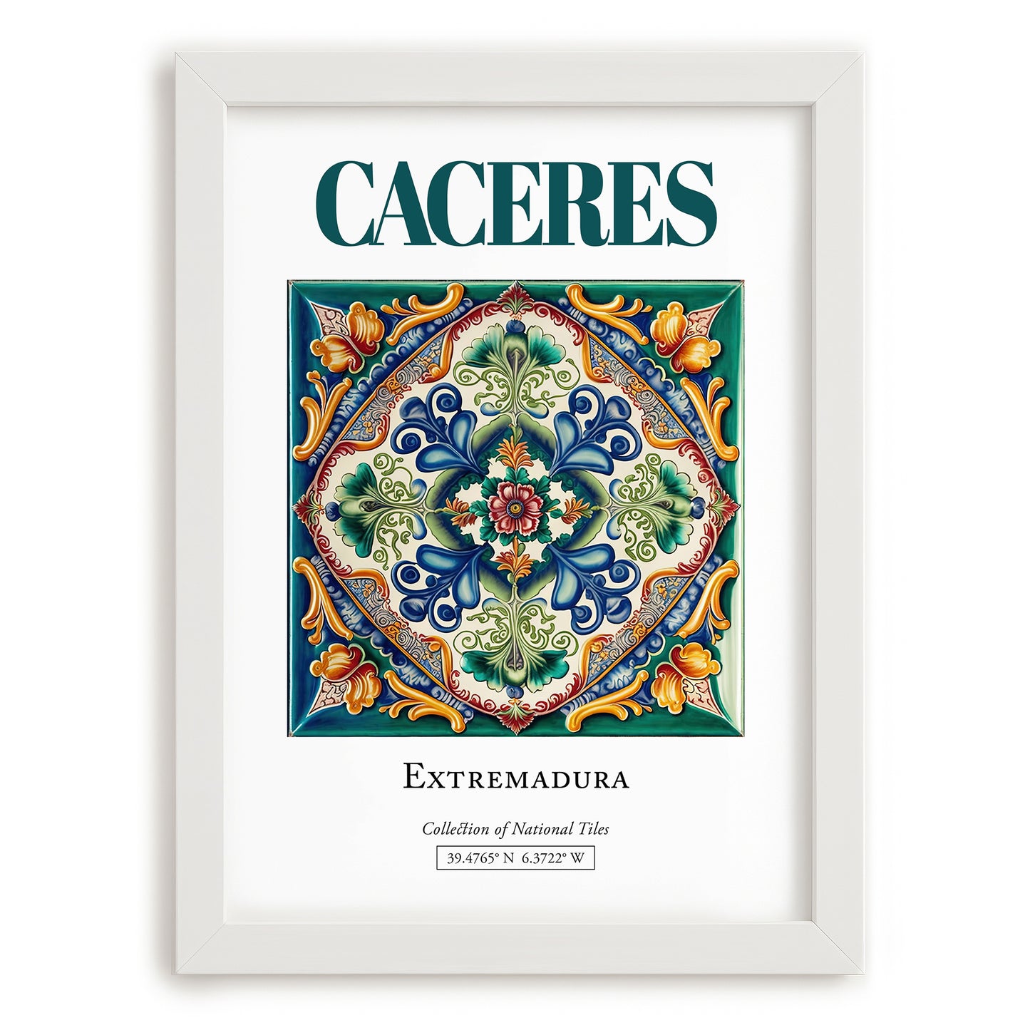 Caceres, Spain – Travel Poster, placed in minimal white frame