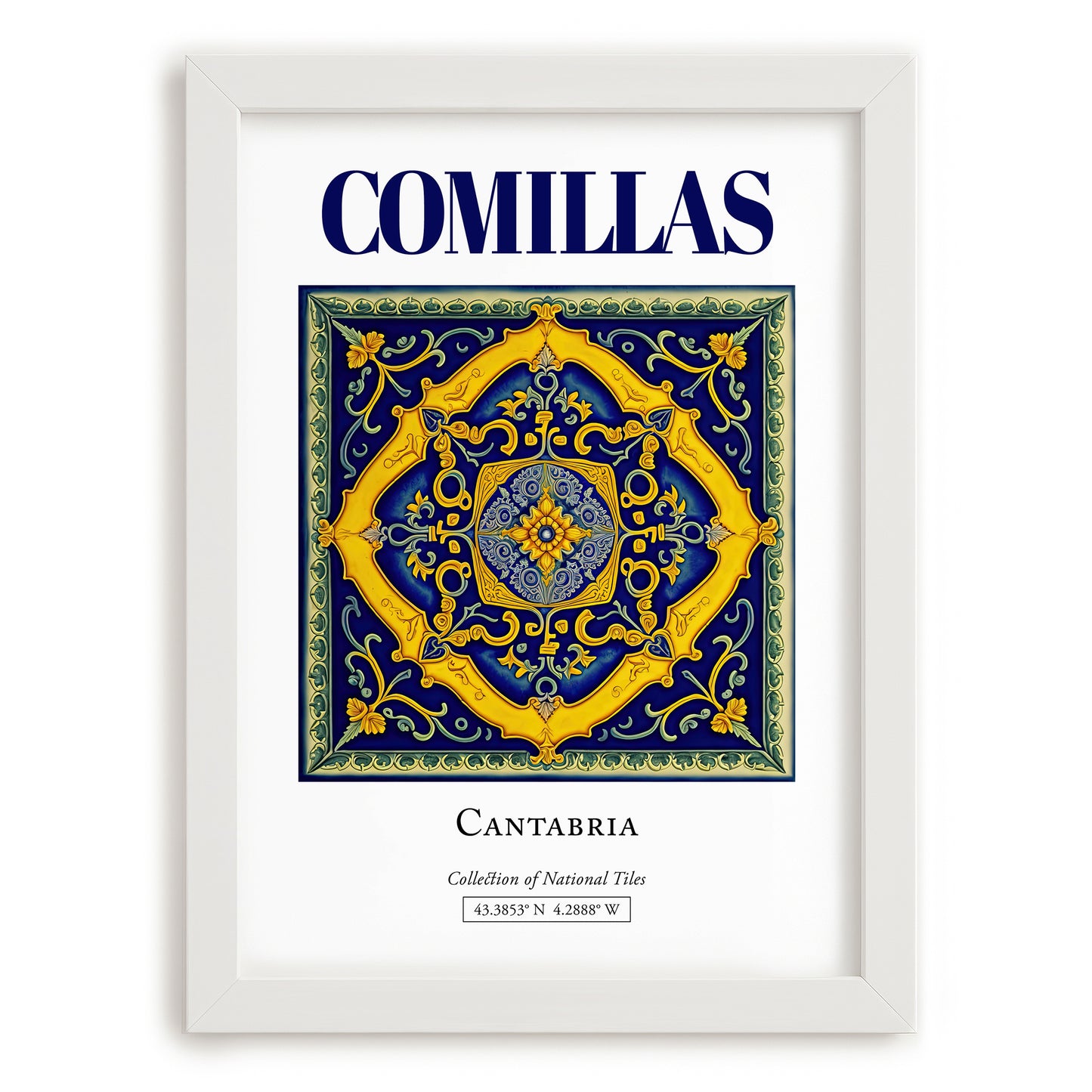 Comillas, Spain – Tourist Destination Poster, placed in minimal white frame