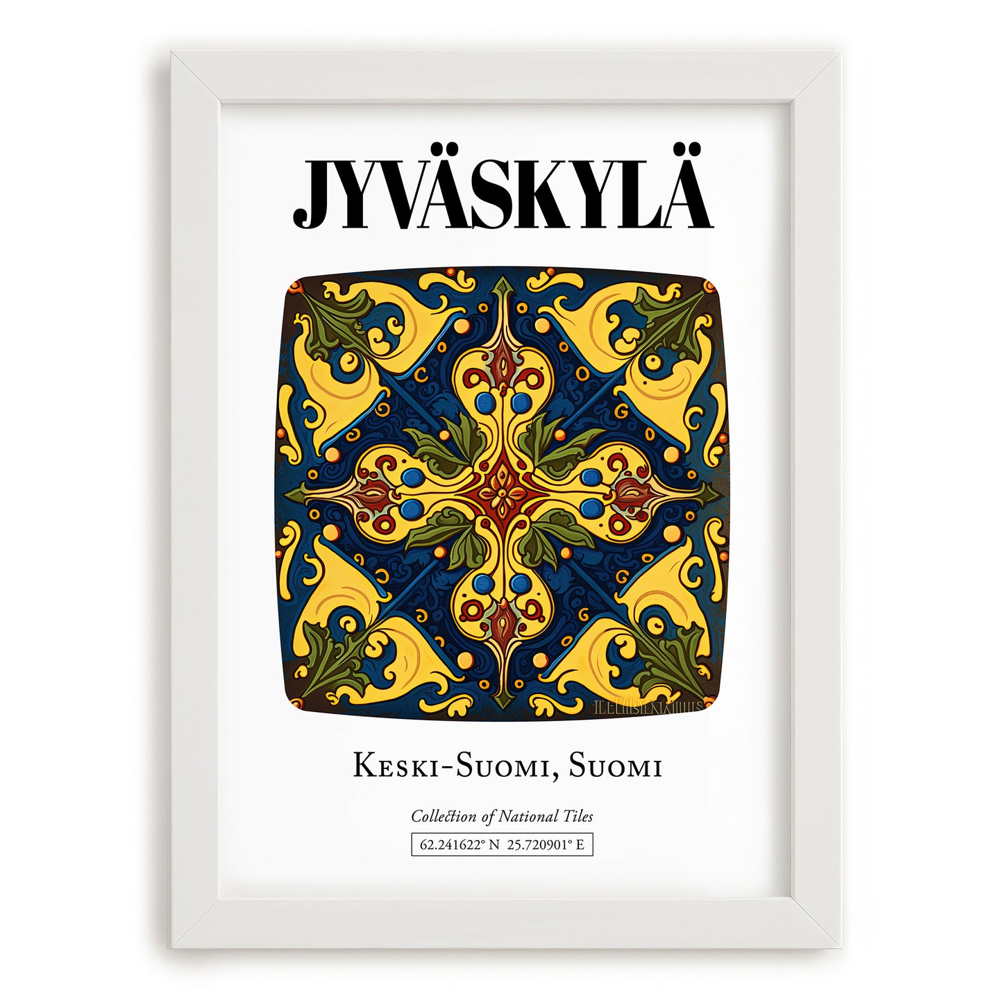 Jyväskylä, Finland – Illustrated Travel Poster, placed in minimal white frame