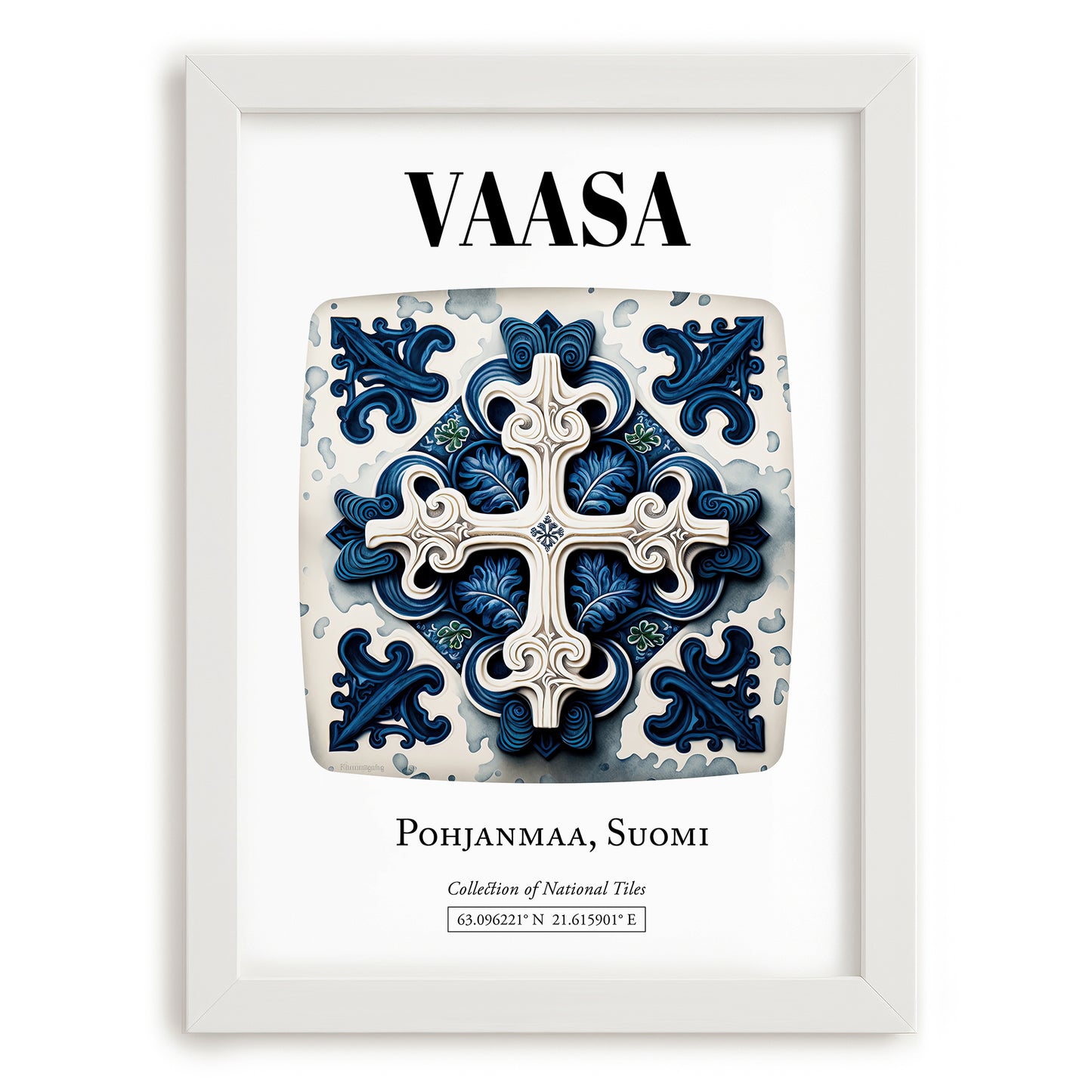 Vaasa, Finland – Travel Wall Art, placed in minimal white frame