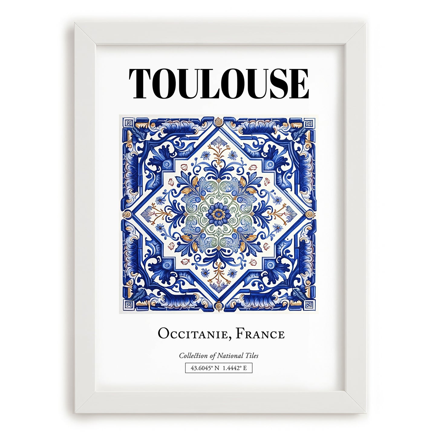 Toulouse, France – Travel Print, placed in minimal white frame