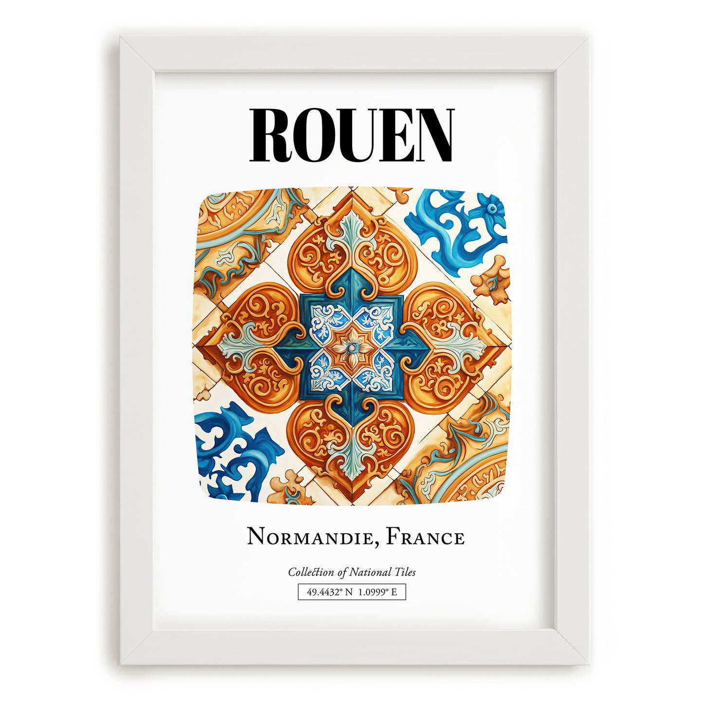 Rouen, France – Architectural Travel Art, placed in minimal white frame