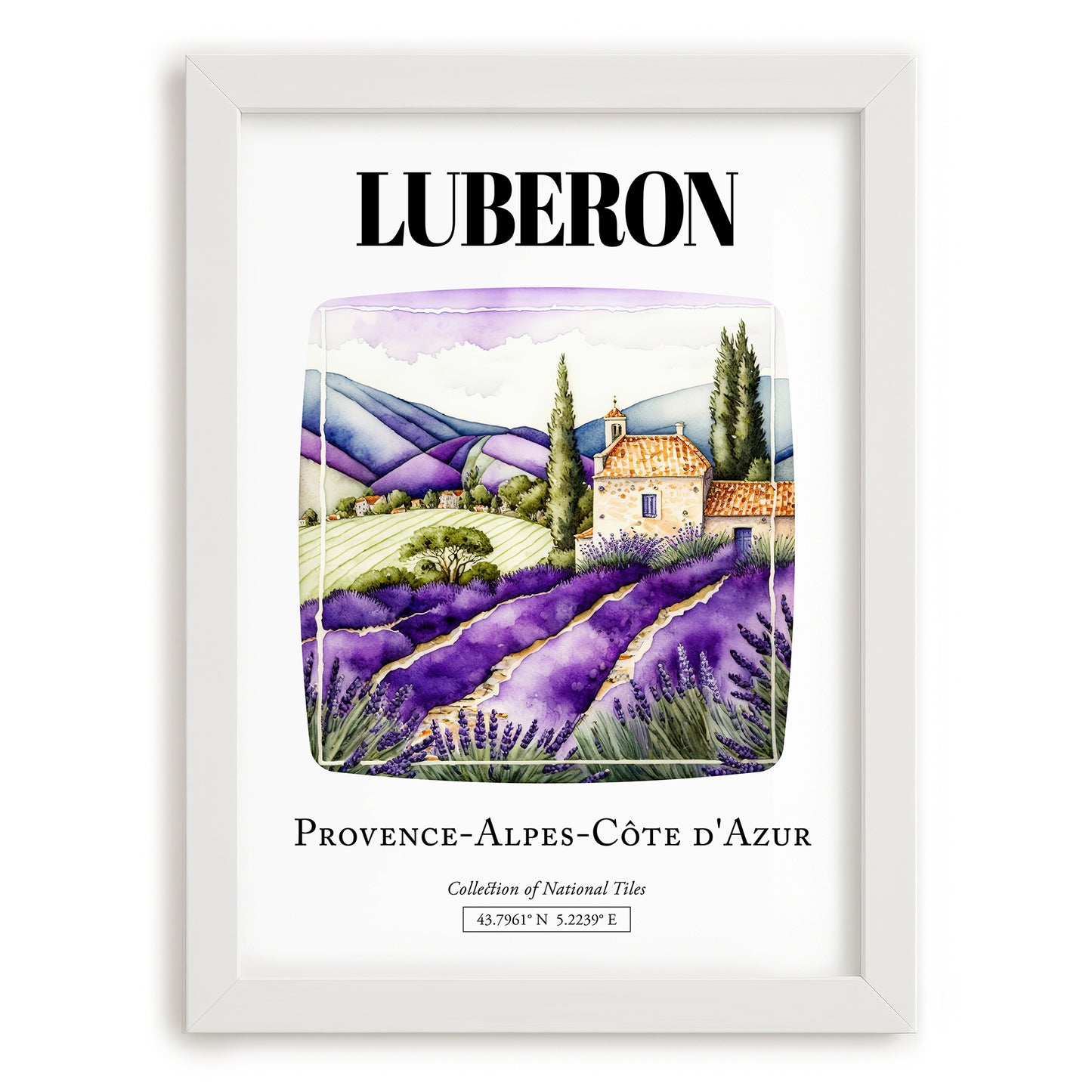 Luberon, France – Travel Print, placed in minimal white frame
