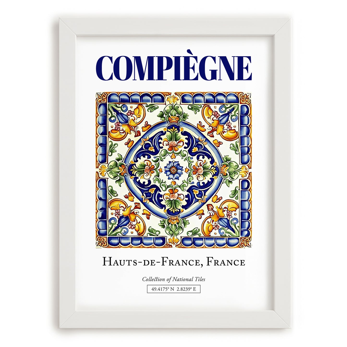 Compiègne, France – Vintage Travel Poster, placed in minimal white frame
