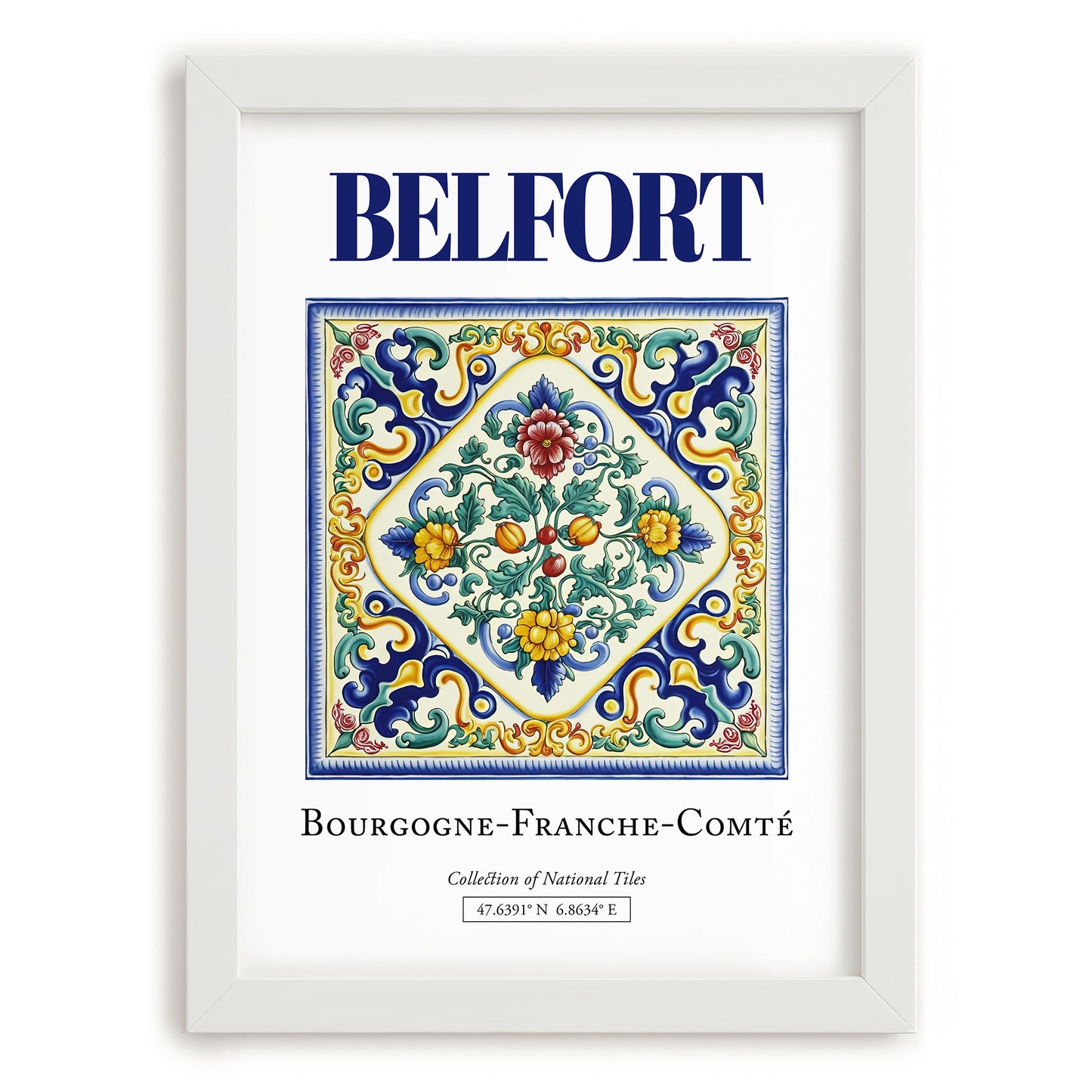 Belfort, France – Travel Poster, placed in minimal white frame