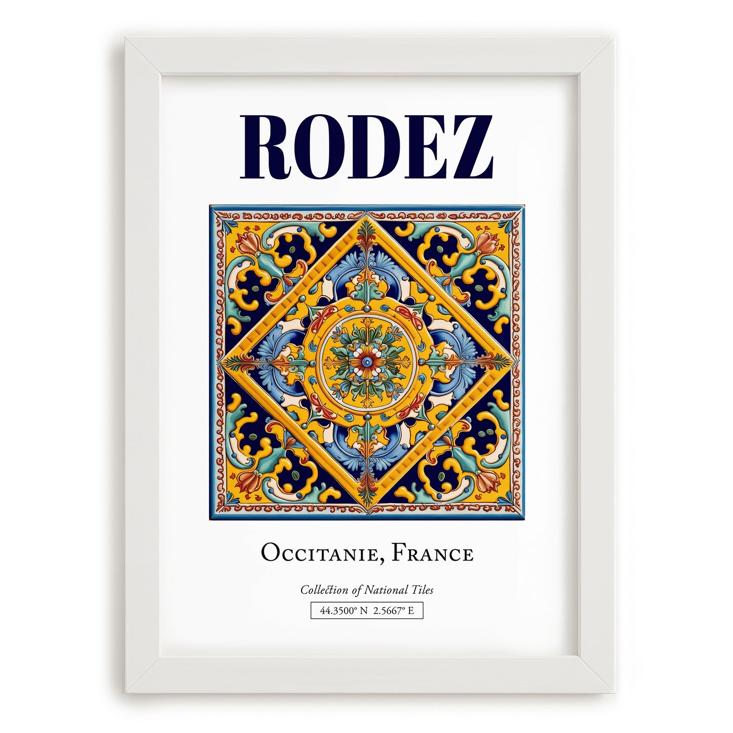 Rodez, France – Travel Print, placed in minimal white frame