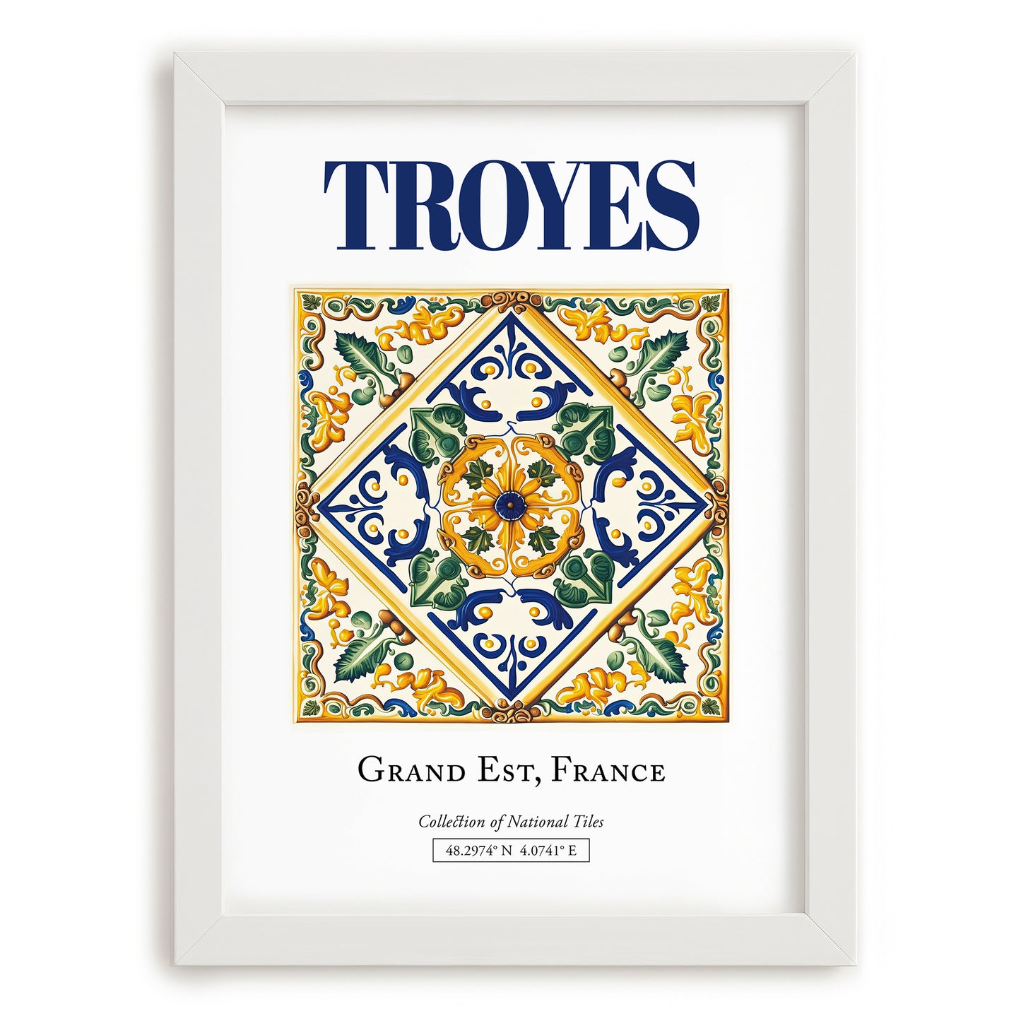 Troyes, France – Travel Print, placed in minimal white frame