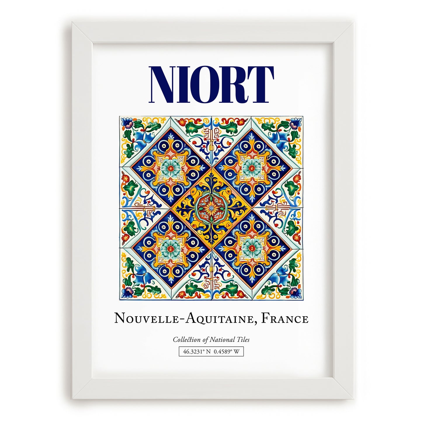 Niort, France – World Travel Art, placed in minimal white frame
