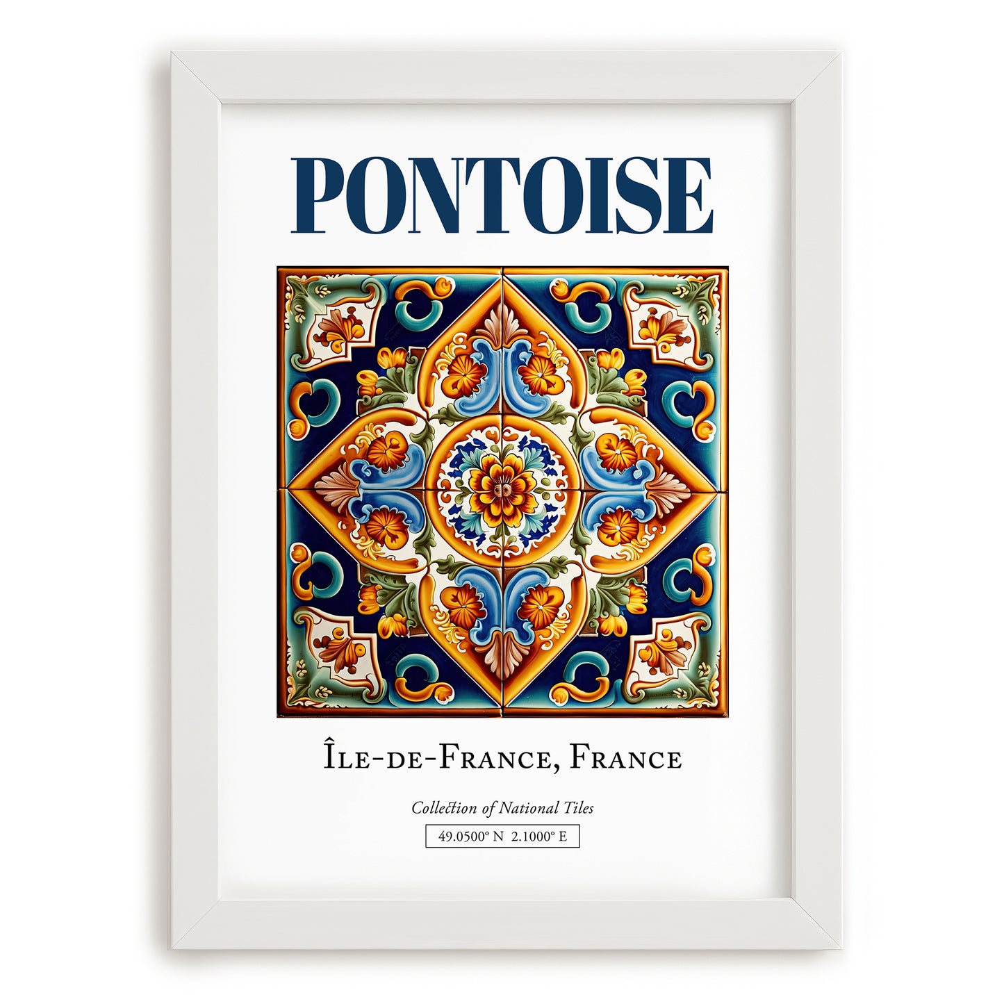 Pontoise, France – Retro Travel Poster, placed in minimal white frame