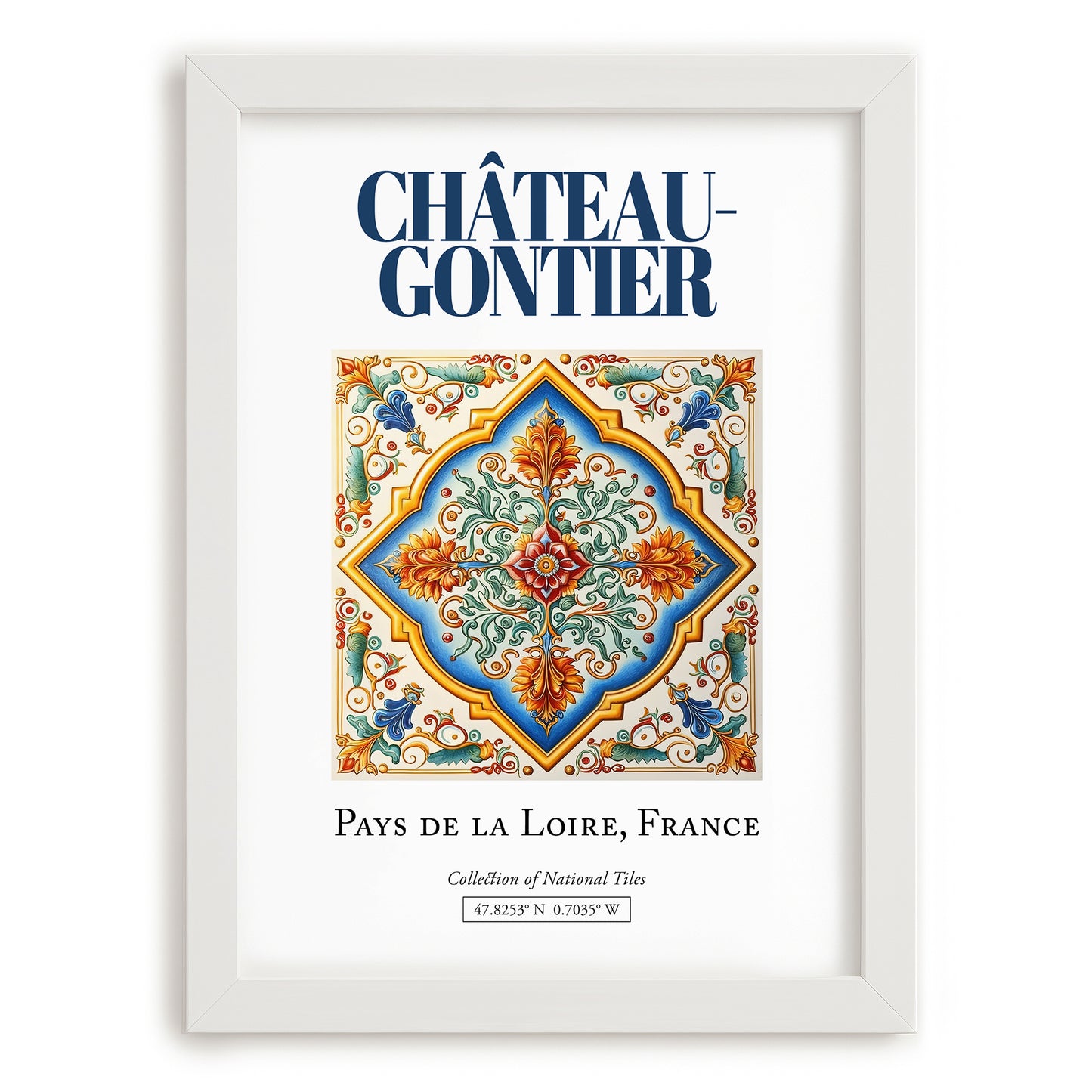 Château-Gontier, France – Travel Wall Decor, placed in minimal white frame