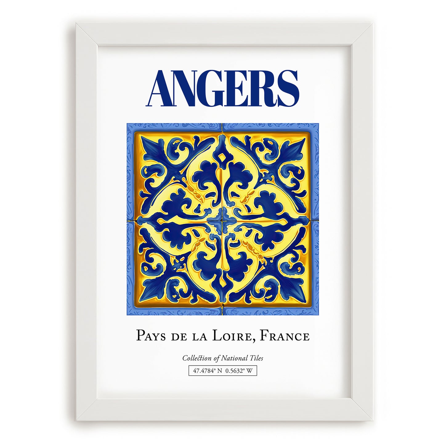 Angers, France – Cityscape Wall Art, placed in minimal white frame