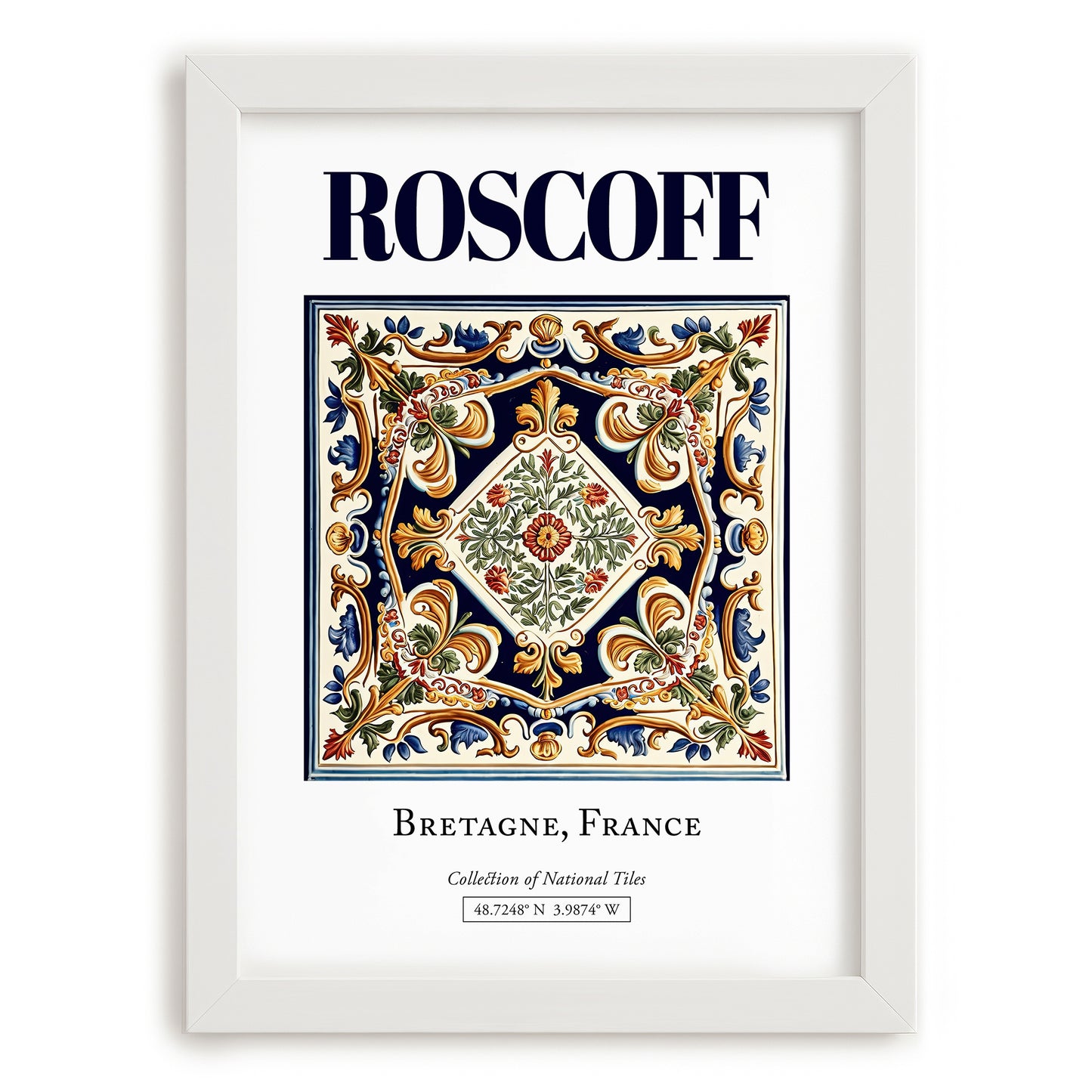 Roscoff, France – Travel Print, placed in minimal white frame