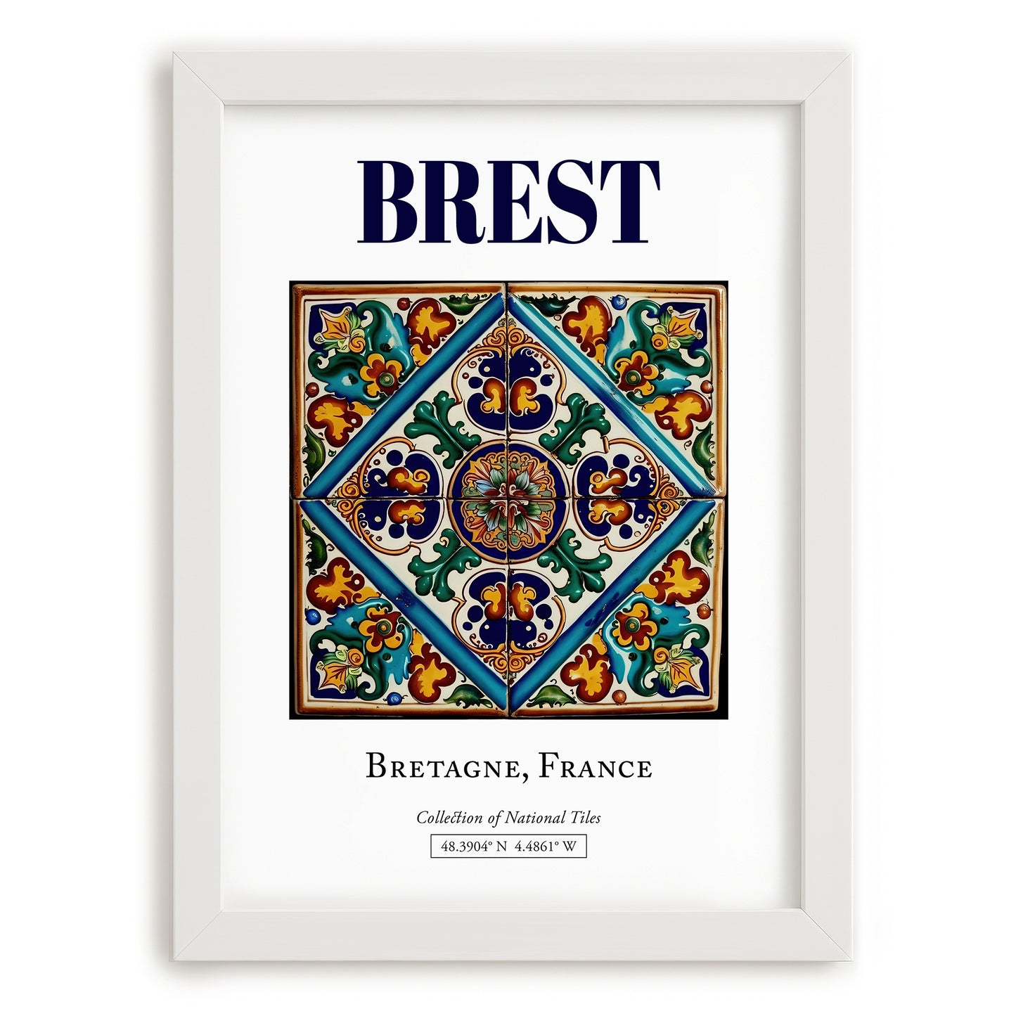 Brest, France – Travel Print, placed in minimal white frame