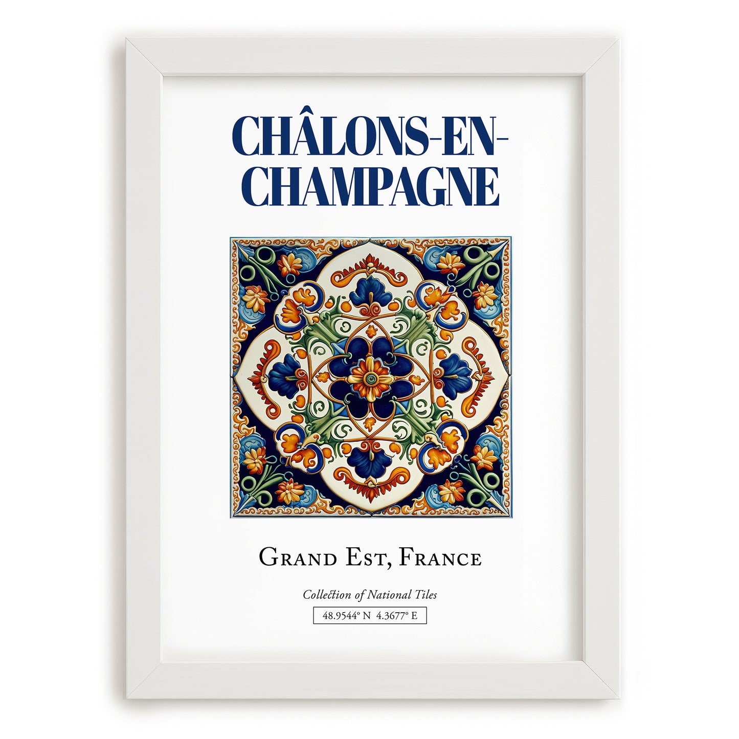 Châlons-en-Champagne, France – Travel Wall Art, placed in minimal white frame