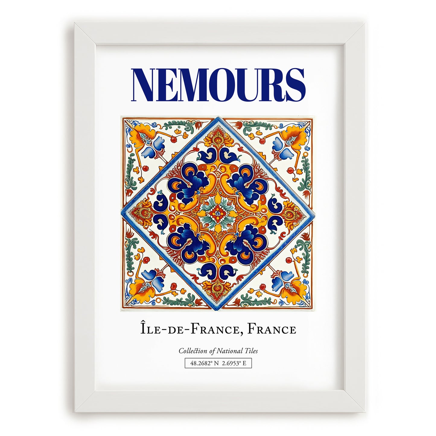 Nemours, France – Historic Cities Art Print, placed in minimal white frame