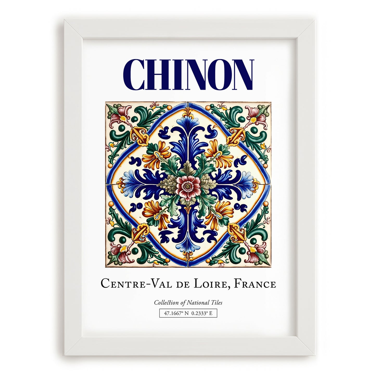 Chinon, France – Travel Poster, placed in minimal white frame