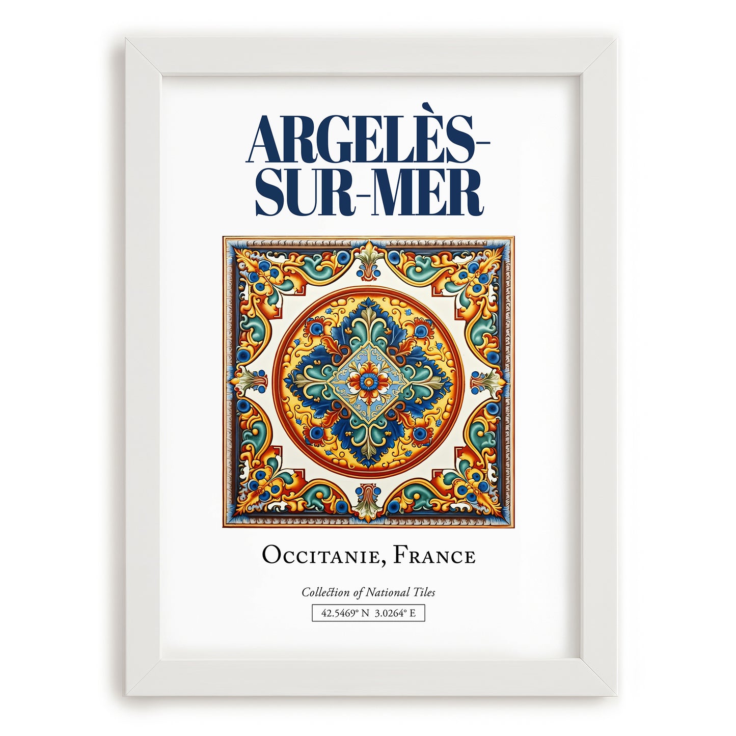 Argelès-sur-Mer, France – Travel Wall Art, placed in minimal white frame