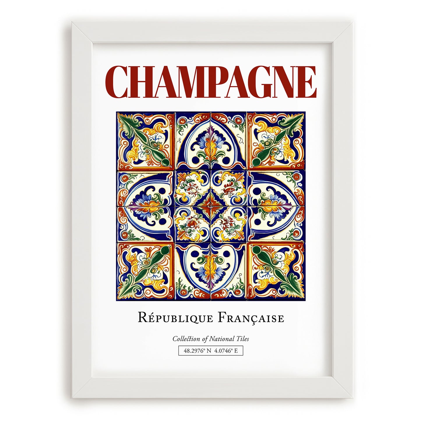 Champagne, France – Travel Poster, placed in minimal white frame