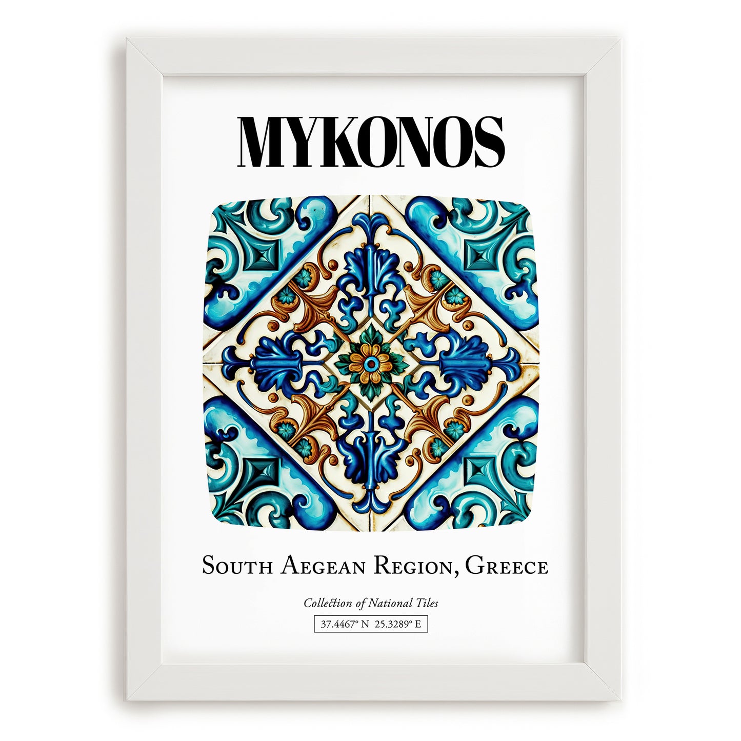 Mykonos, Greece – Travel Wall Decor, placed in minimal white frame
