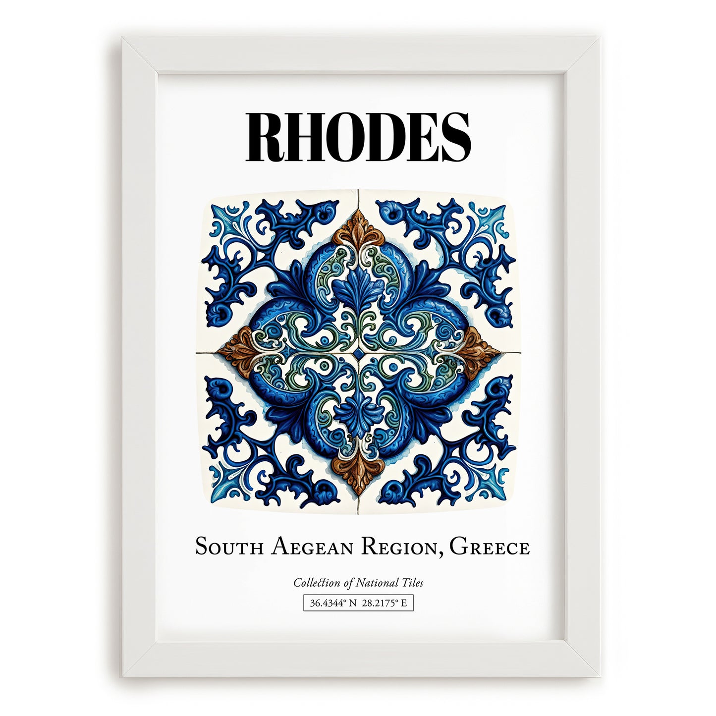 Rhodes, Greece – World Heritage Travel Poster, placed in minimal white frame