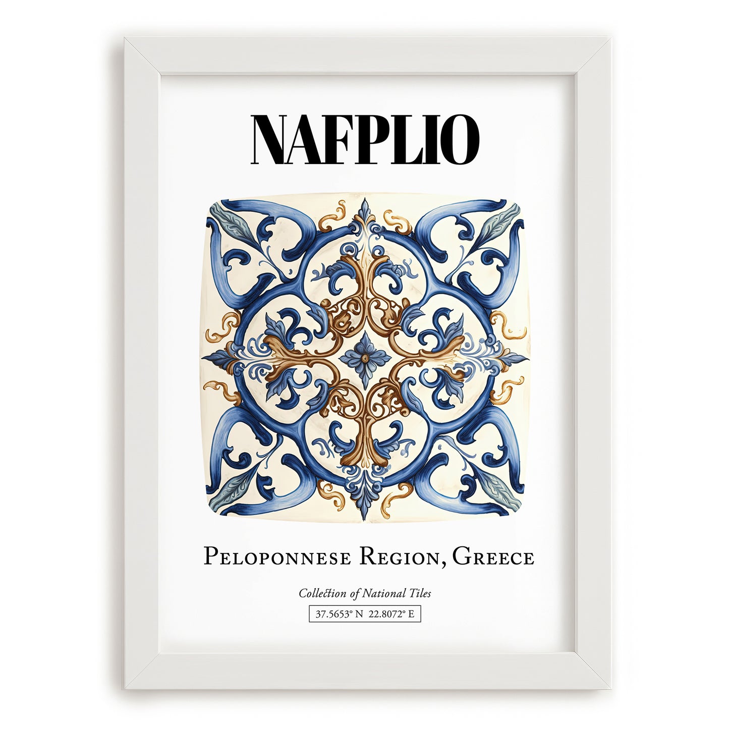 Nafplio, Greece – Wanderlust-Inspired Poster, placed in minimal white frame