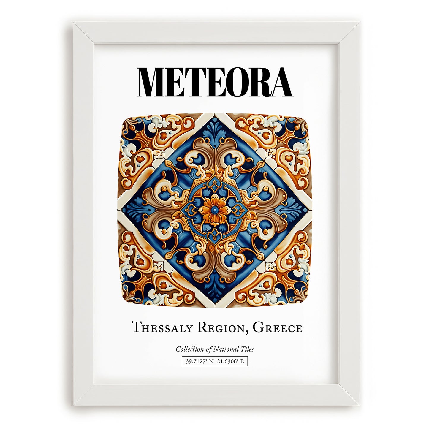 Meteora, Greece – Cityscape Wall Art, placed in minimal white frame