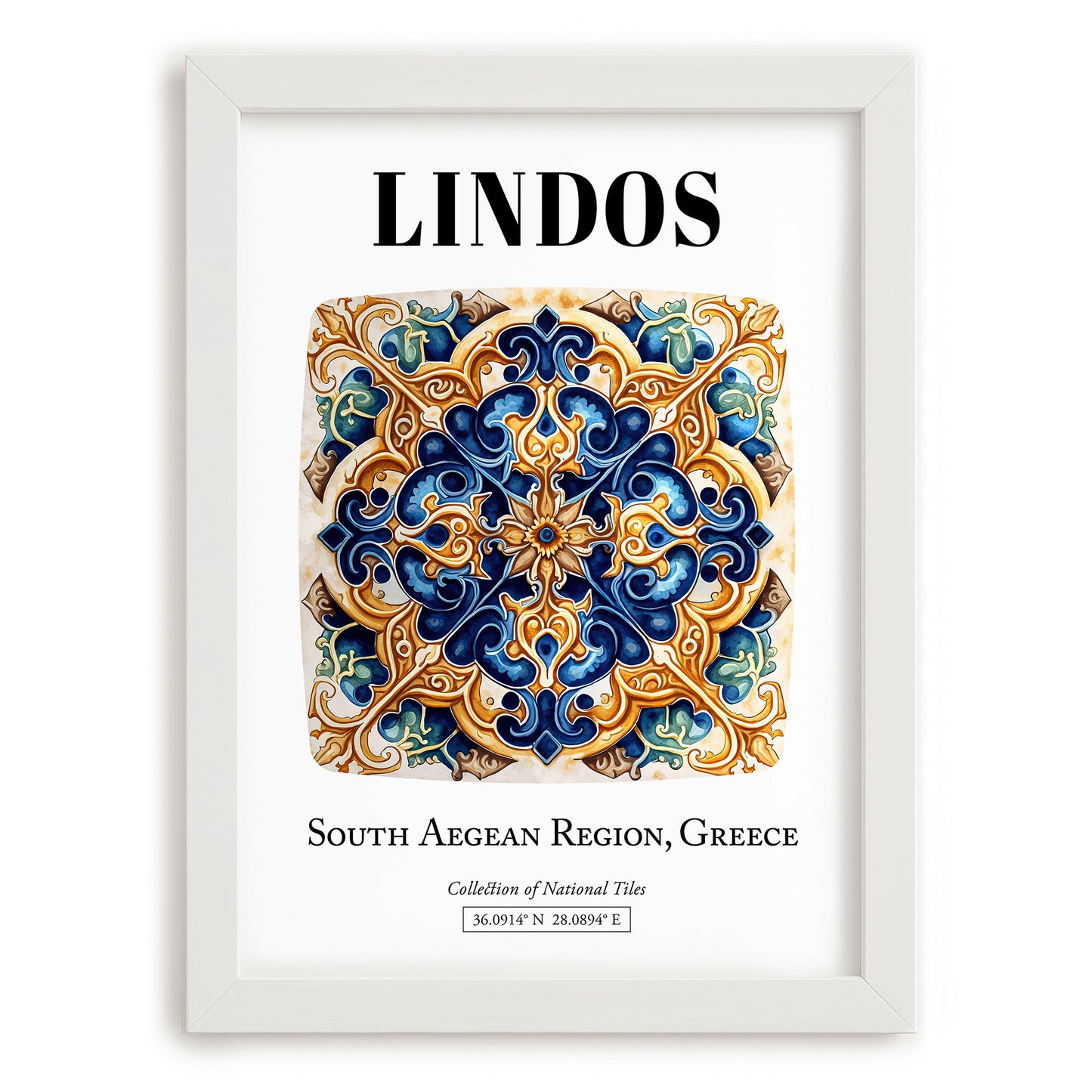 Lindos, Greece – Travel Wall Decor, placed in minimal white frame