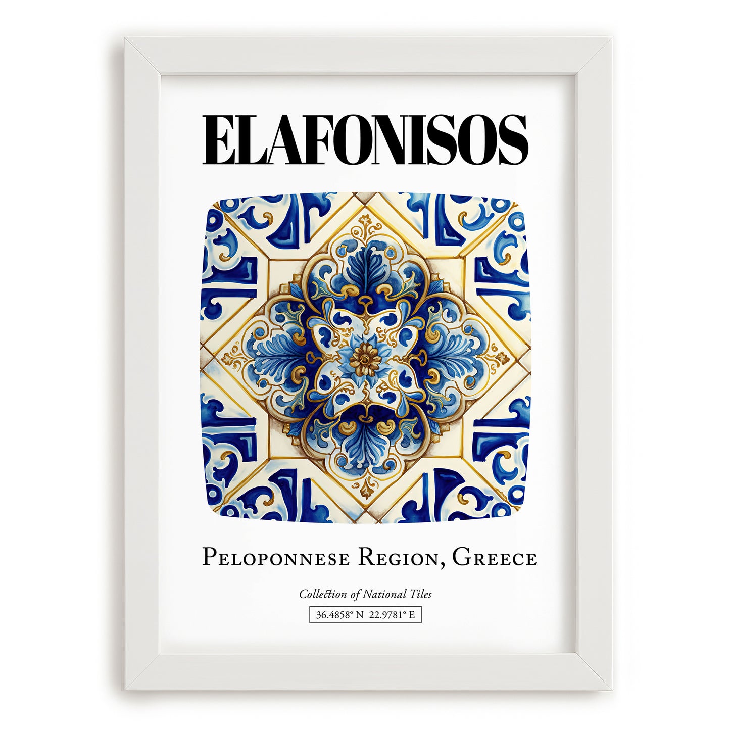 Elafonisos, Greece – Travel Poster, placed in minimal white frame