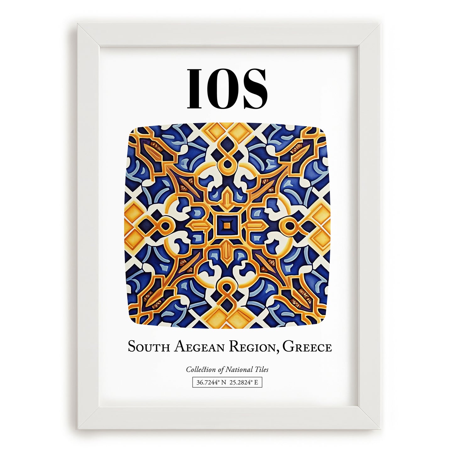 Ios, Greece – Travel Poster, placed in minimal white frame
