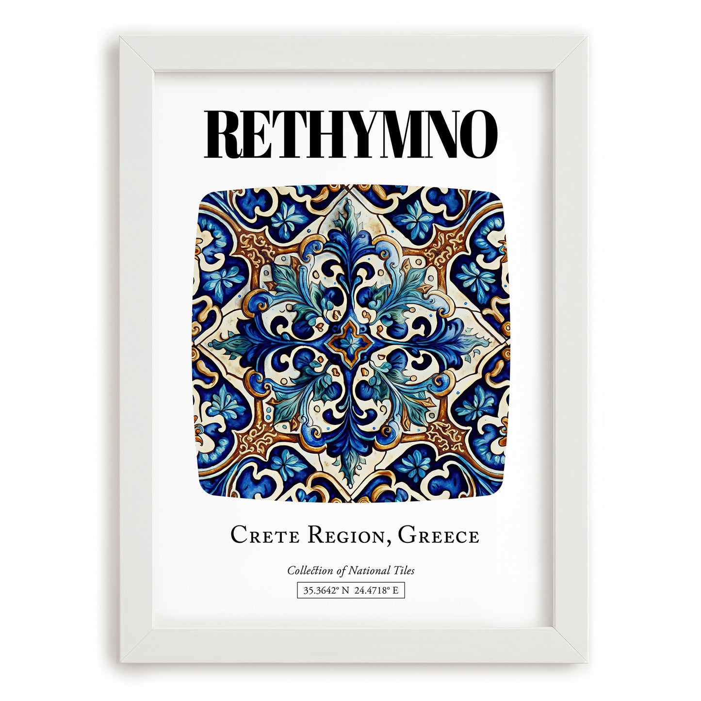 Rethymno, Greece – Travel Poster, placed in minimal white frame